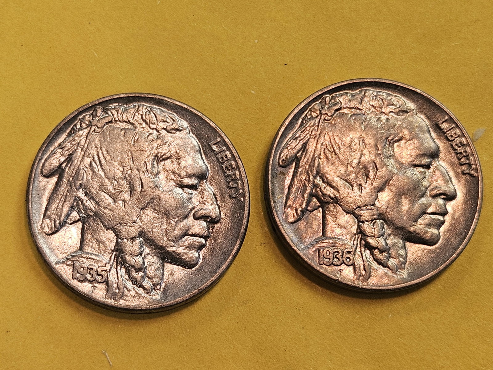 Two Choice Brilliant Uncirculated PLus Buffalo Nickels: 1935 and 1936