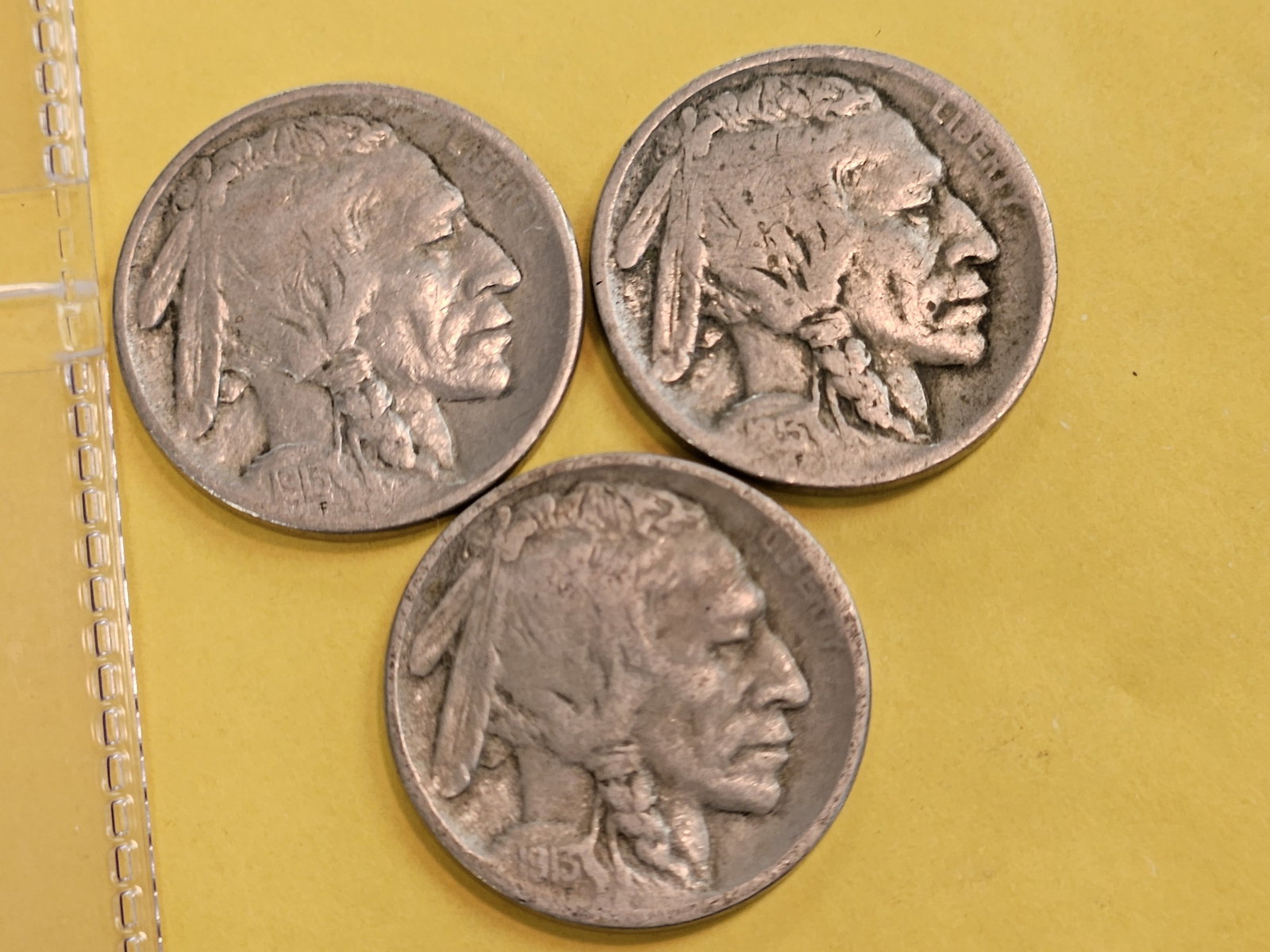 Three Type 1 1913 Buffalo Nickels: Philly, Denver and San Francisco mints