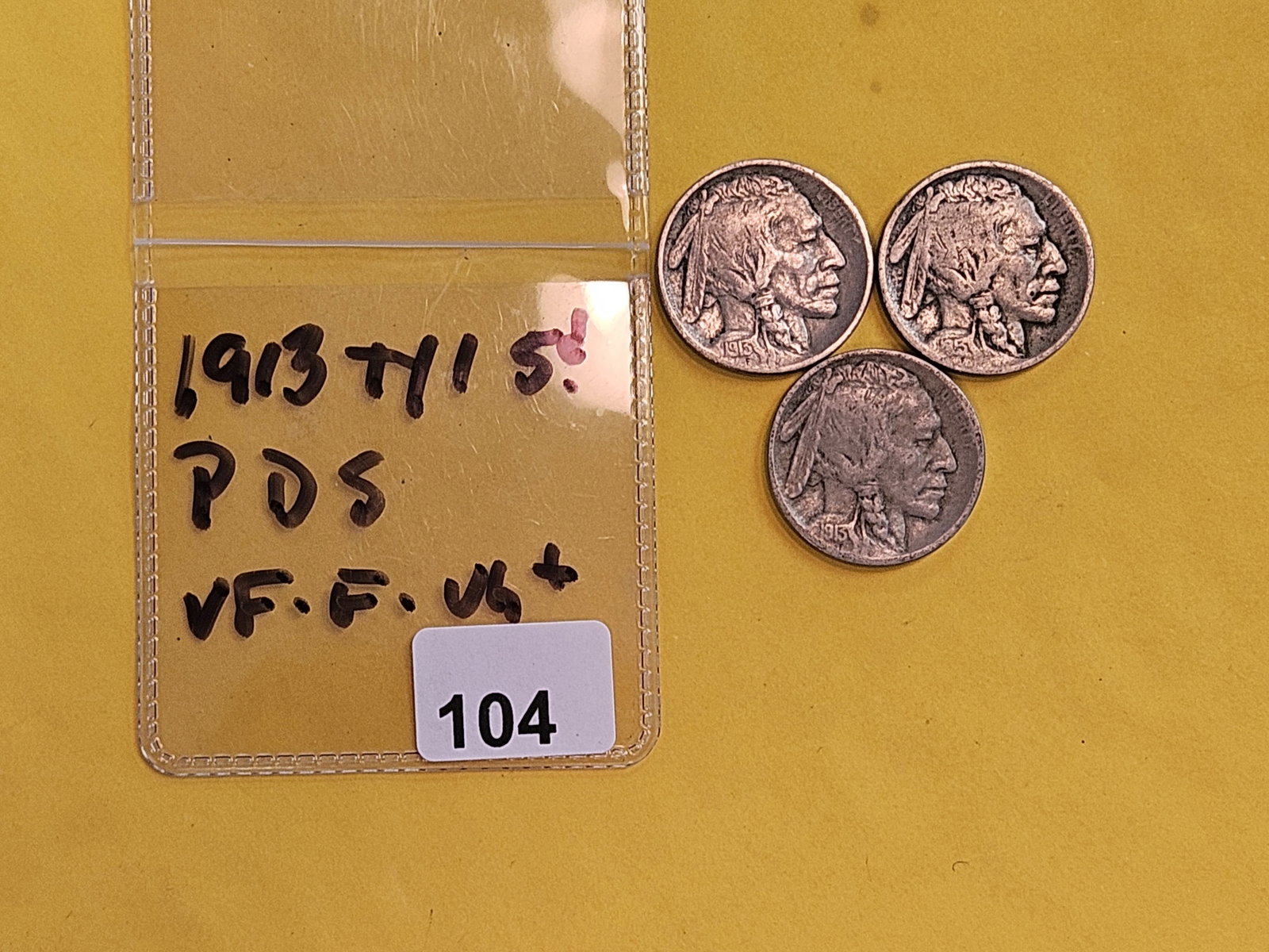Three Type 1 1913 Buffalo Nickels - 2