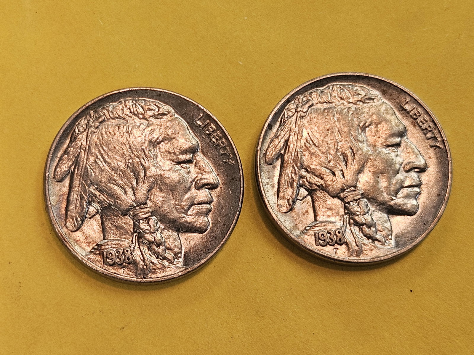 Two Very Choice Brilliant Uncirculated 1938-D Buffalo Nickels: Both with excellent luster!