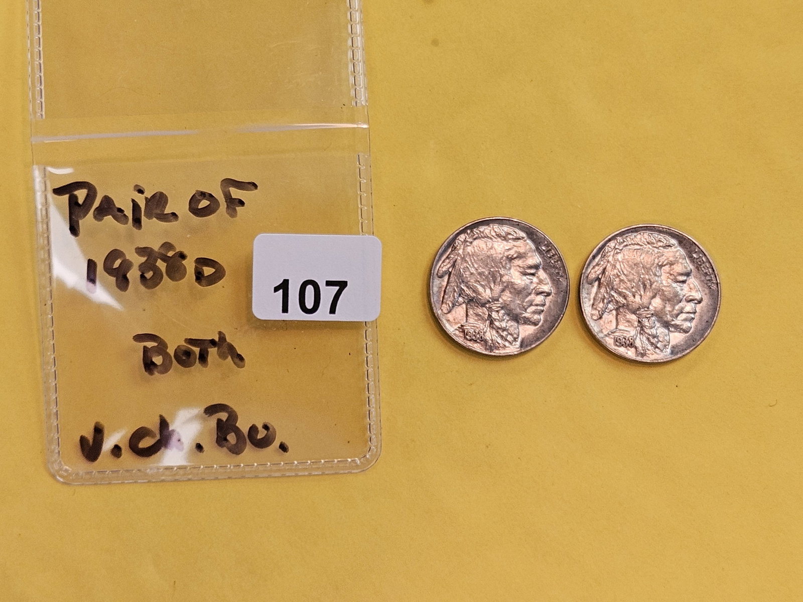 Two Very Choice Brilliant Uncirculated 1938-D Buffalo Nickels - 2
