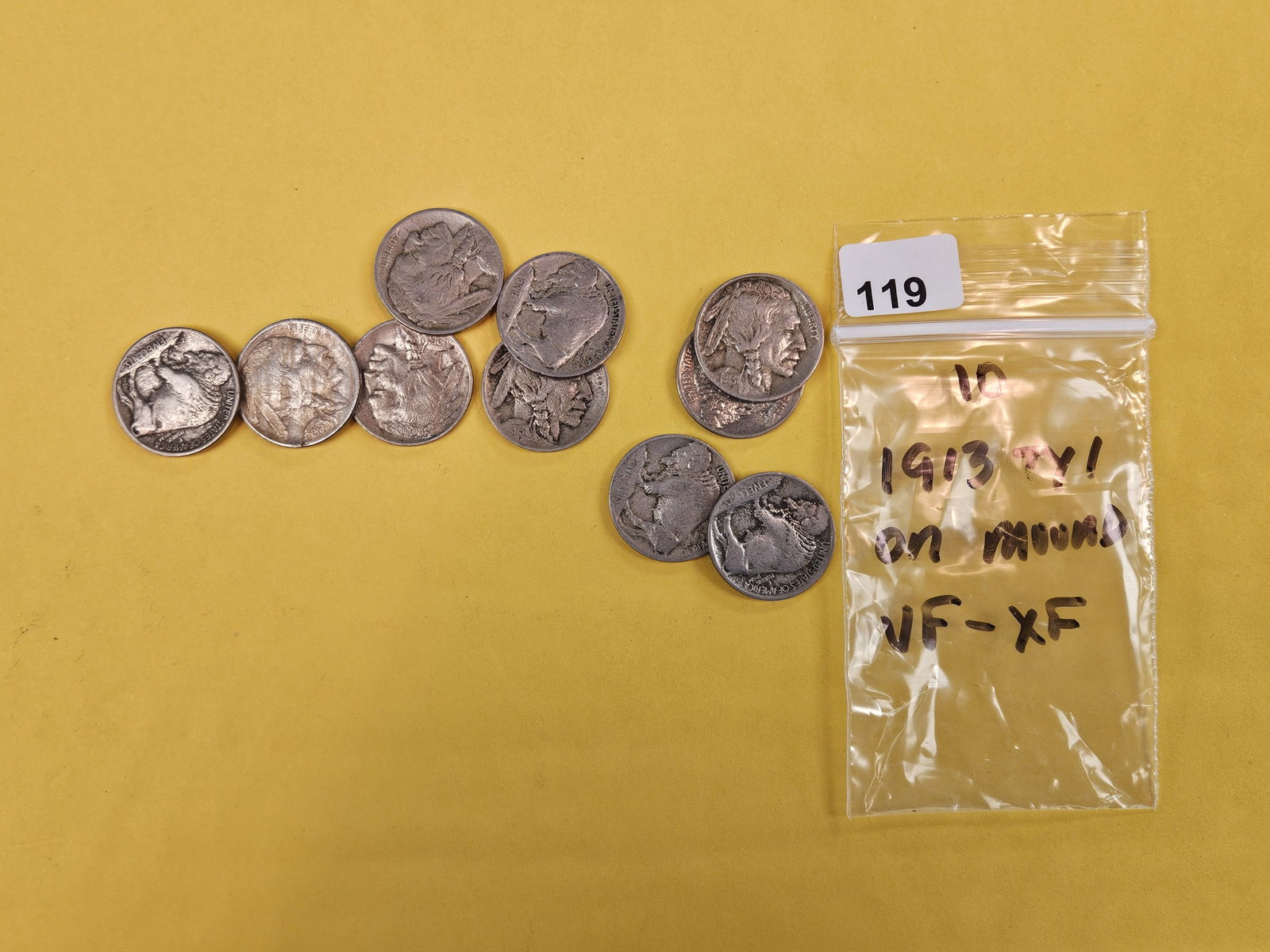 Ten first Year Issue 1913 Buffalo Nickels (1 of 2)