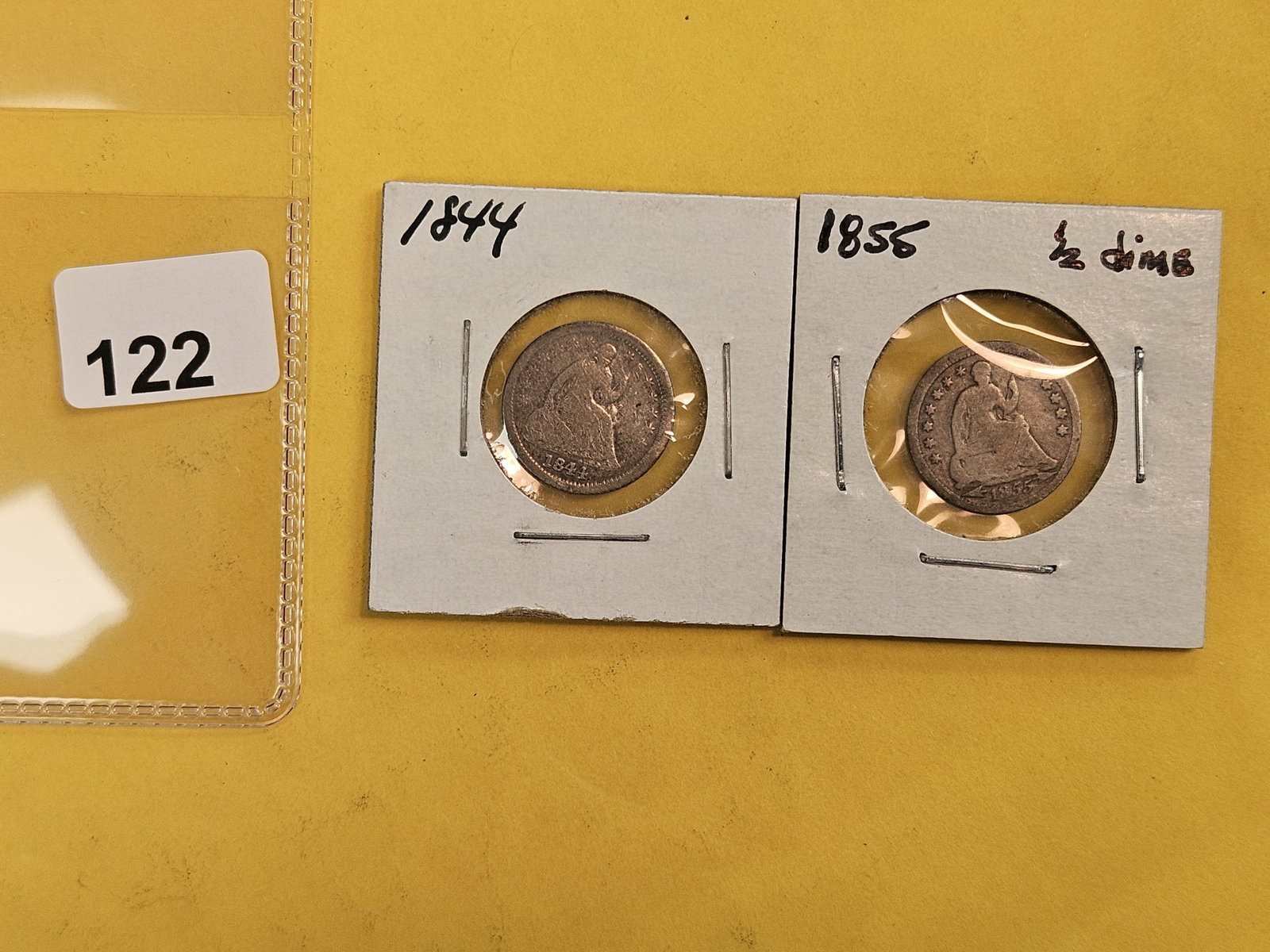 1844 and 1855 Seated Liberty silver Half Dimes: Both Circulated