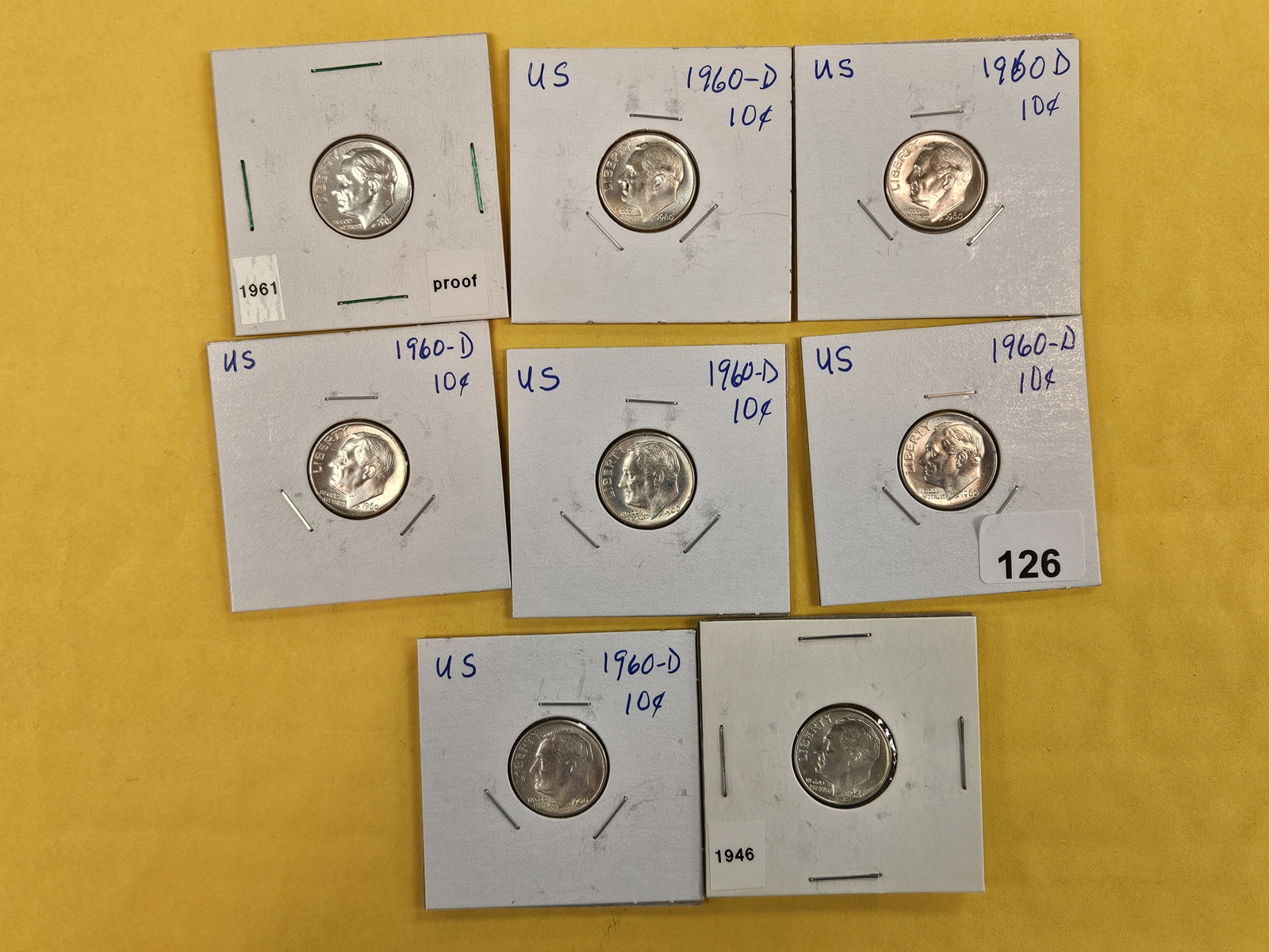 Eight mixed silver Roosevelt Dimes (1 of 2)