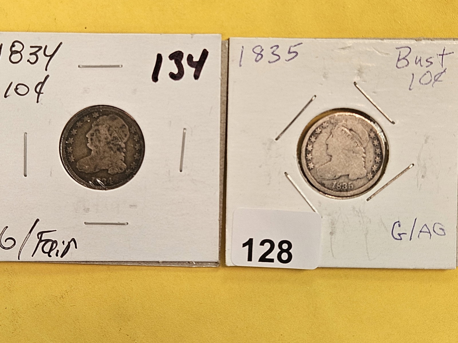 1834 and 1835 Capped Bust silver Dimes: Circulated