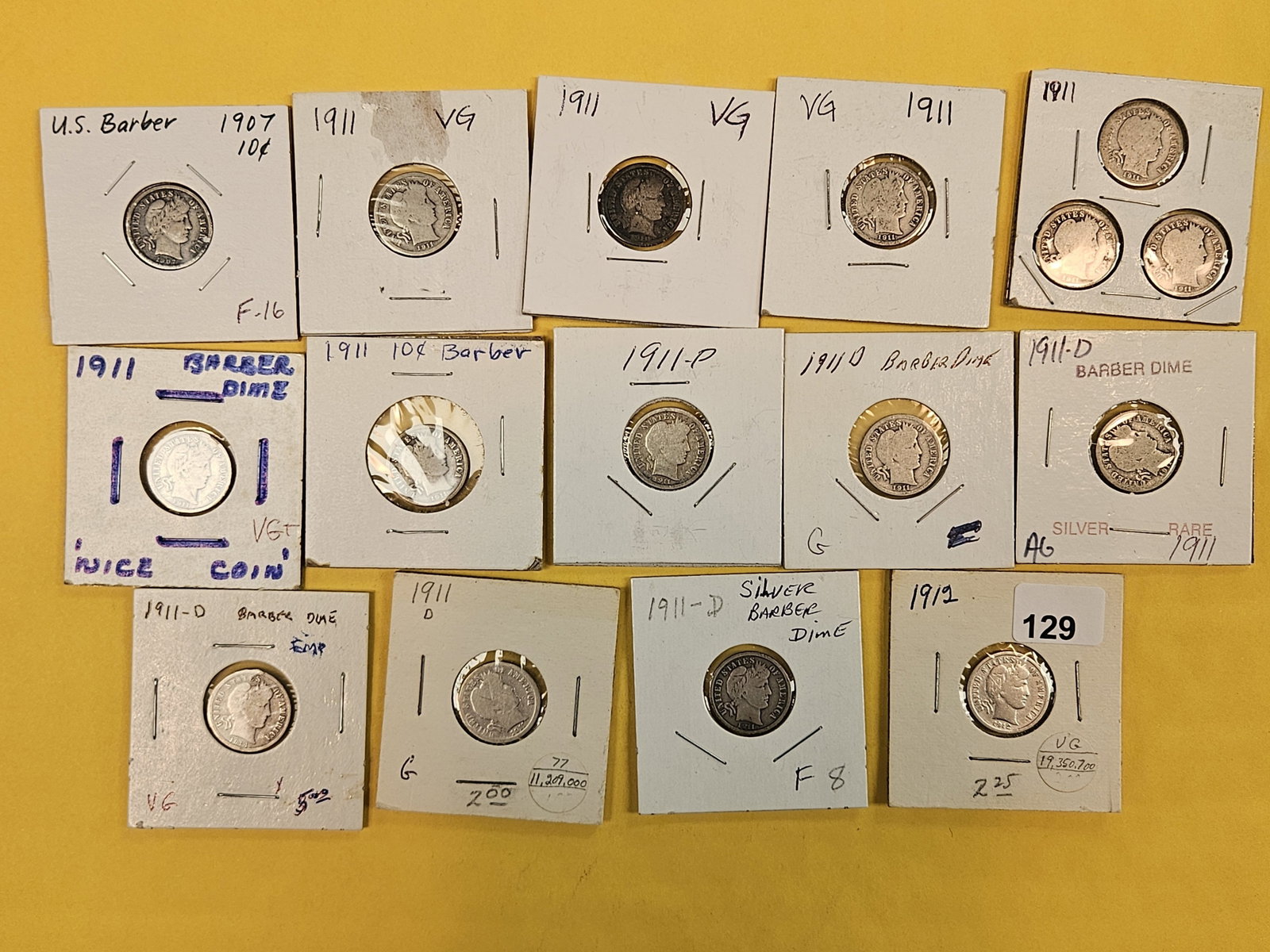 Sixteen mixed silver Barber Dimes (1 of 5)