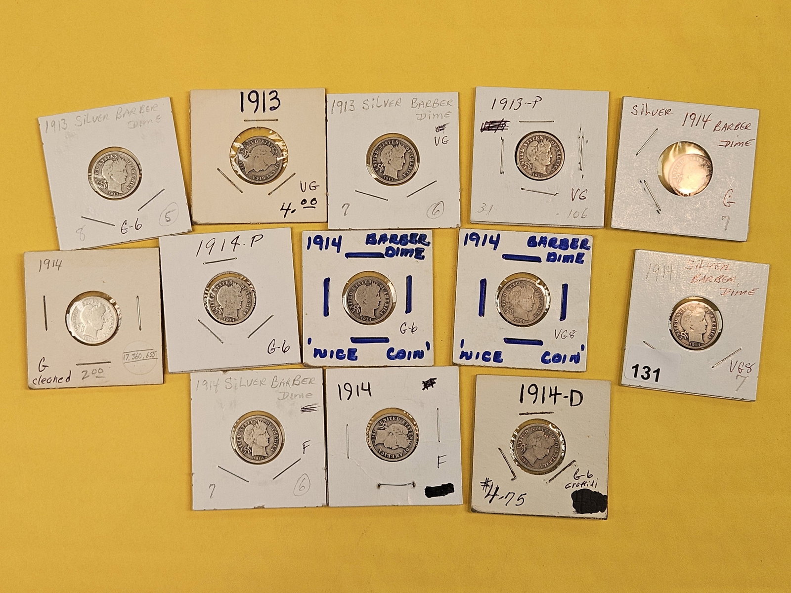 Thirteen mixed silver Barber Dimes (1 of 5)