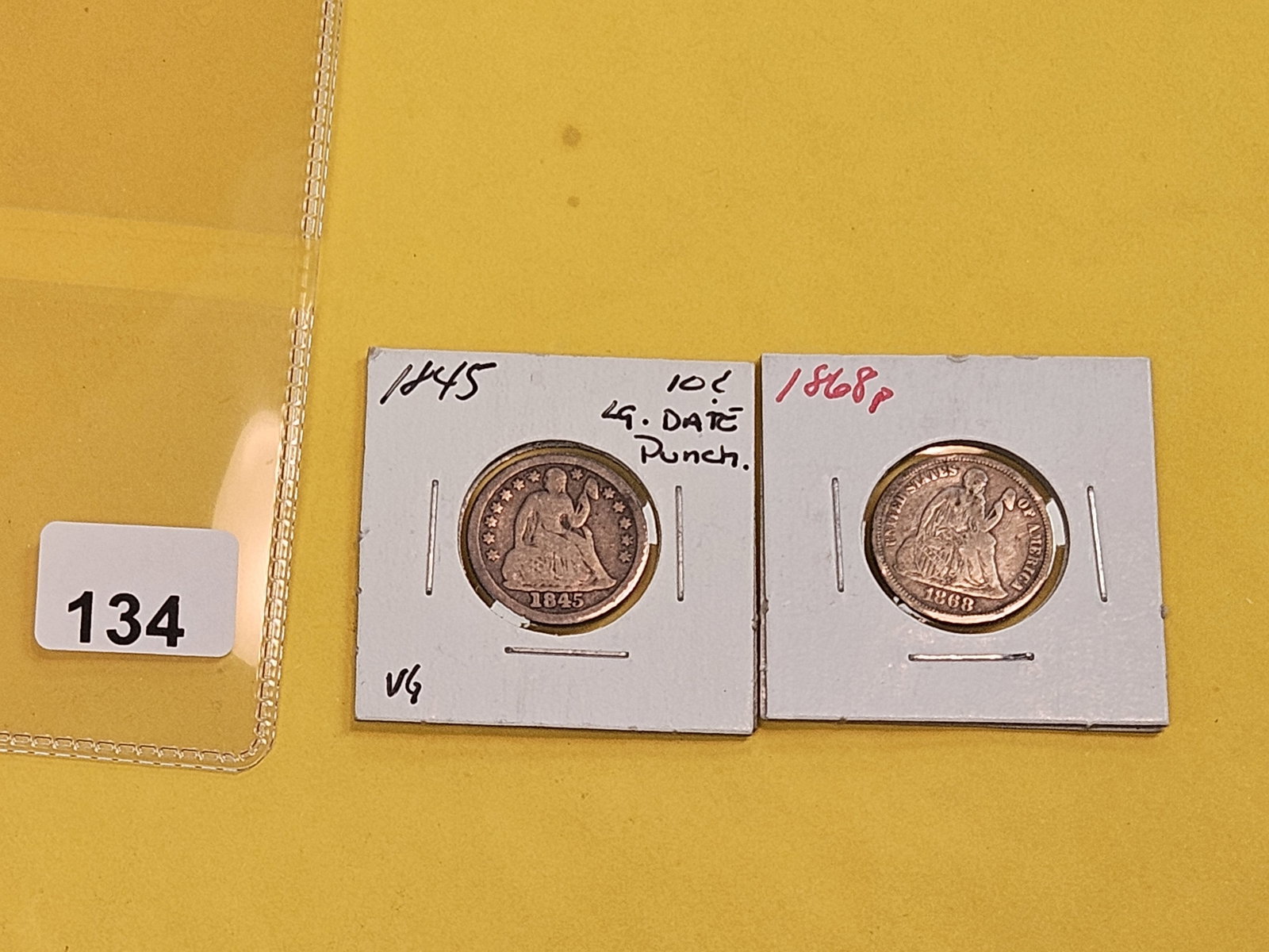 1845 and 1868 Seated Liberty silver dimes - 2