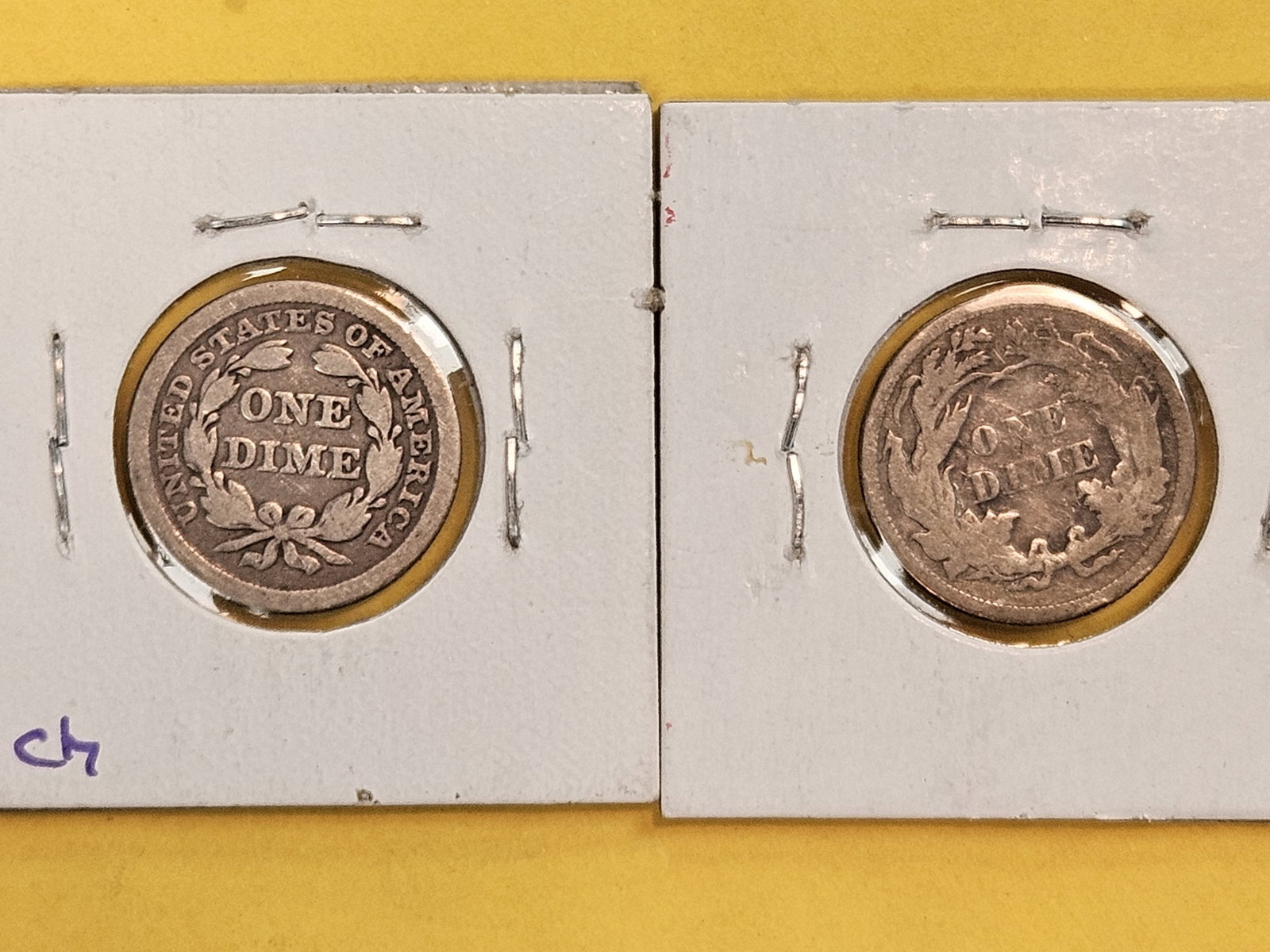 1845 and 1868 Seated Liberty silver dimes - 3