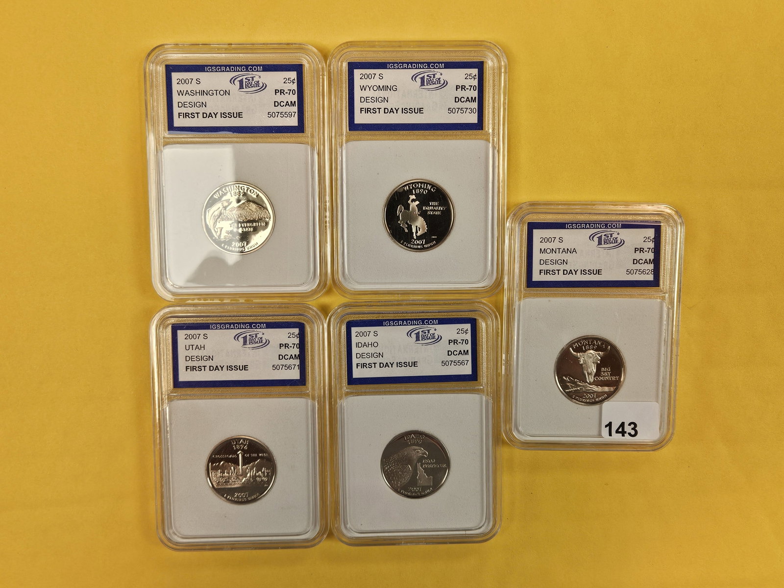 Five GEM Proof Deep Cameo Washington Quarters: Statehood