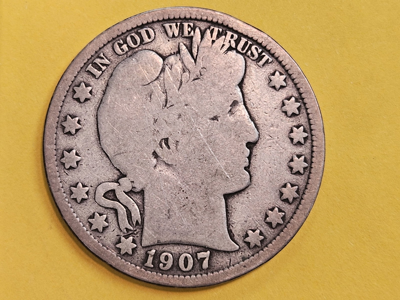 Better 1907-S Barber silver Half Dollar: In Good plus to Very Good
