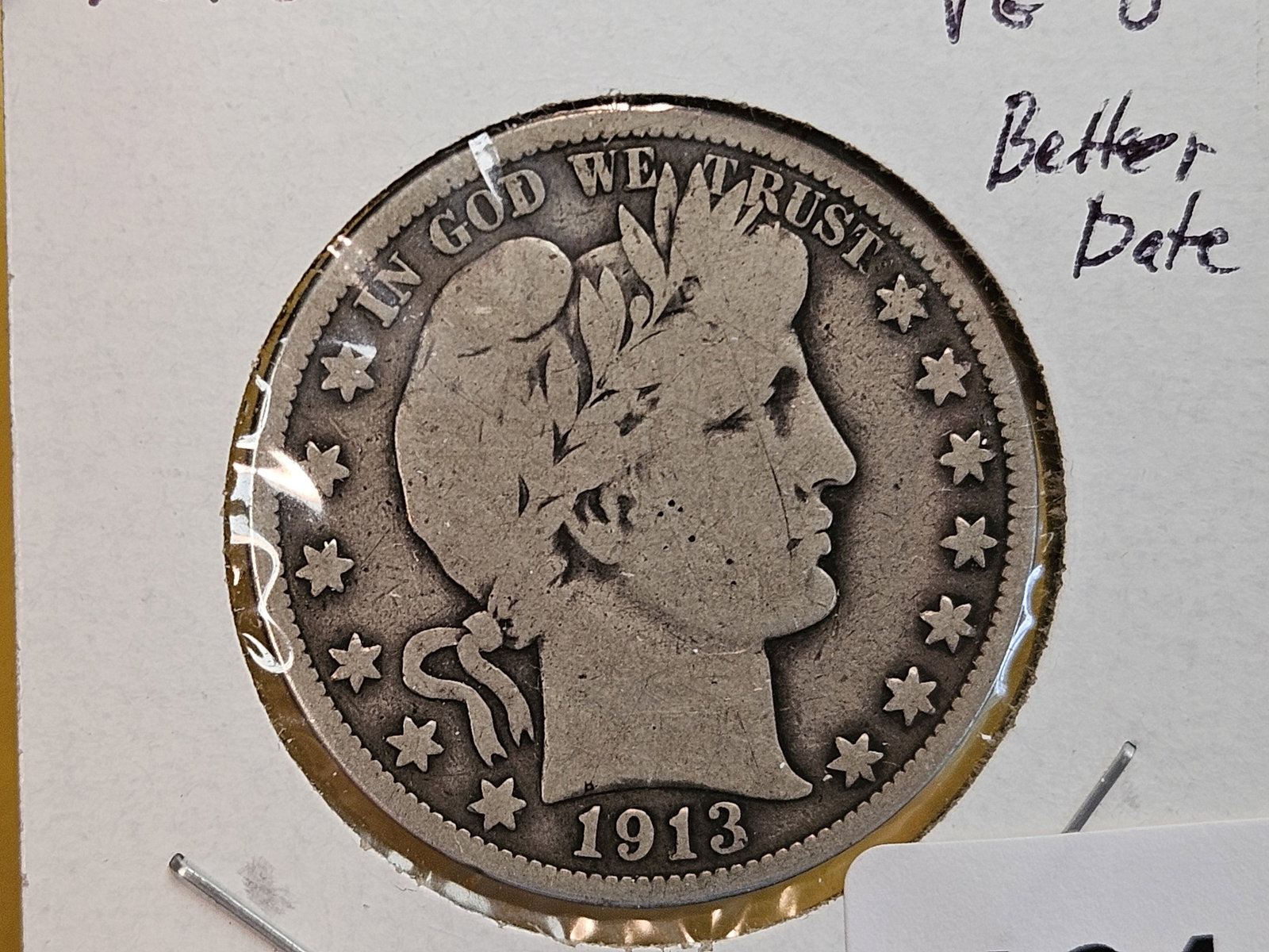* Semi-Key 1913 Barber silver Half Dollar: In Very Good
