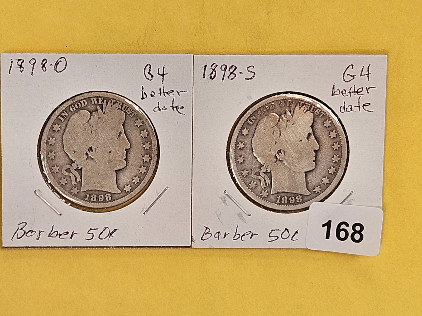 Two Better Date Barber silver half dollars: 1898-O and 1898-S