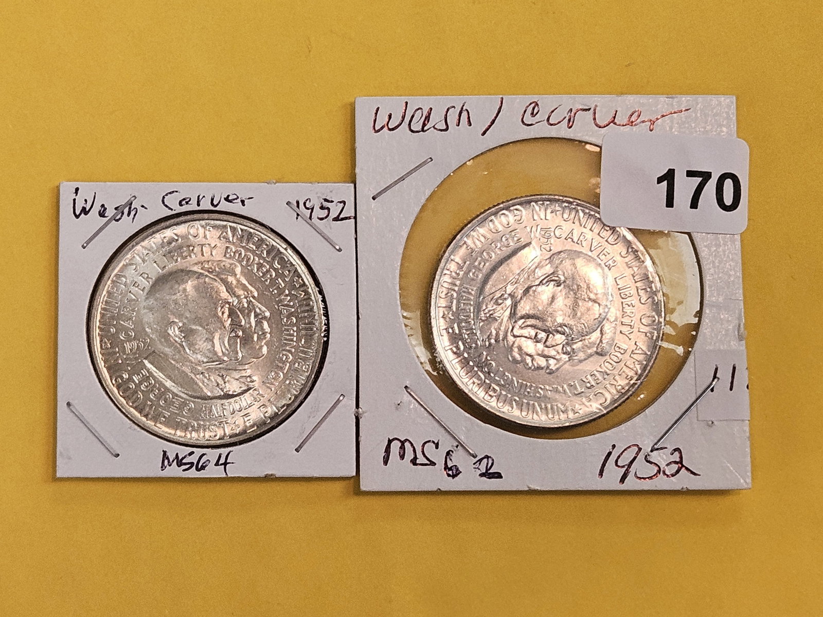 Two Choice Brilliant Uncirculated Commemorative silver Half Dollars: Both 1952. BTW & GWC