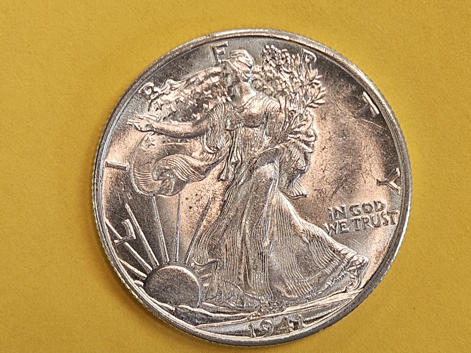 Choice Brilliant Uncirculated 1941-D Walking Liberty Half Dollar: Great contrast
