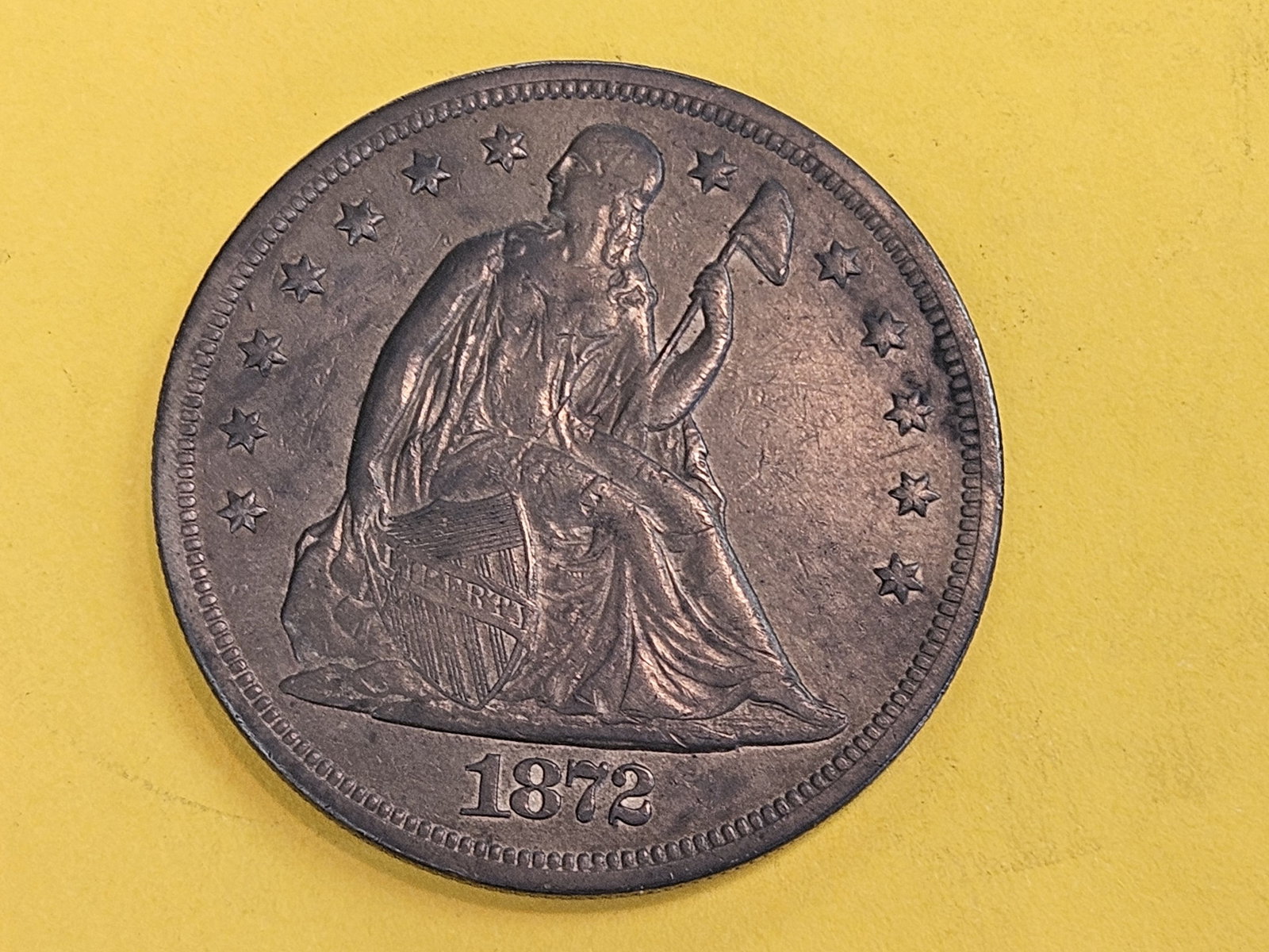 Tougher 1872 Seated Liberty Silver Dollar in Very Fine - 30: Darker Patina