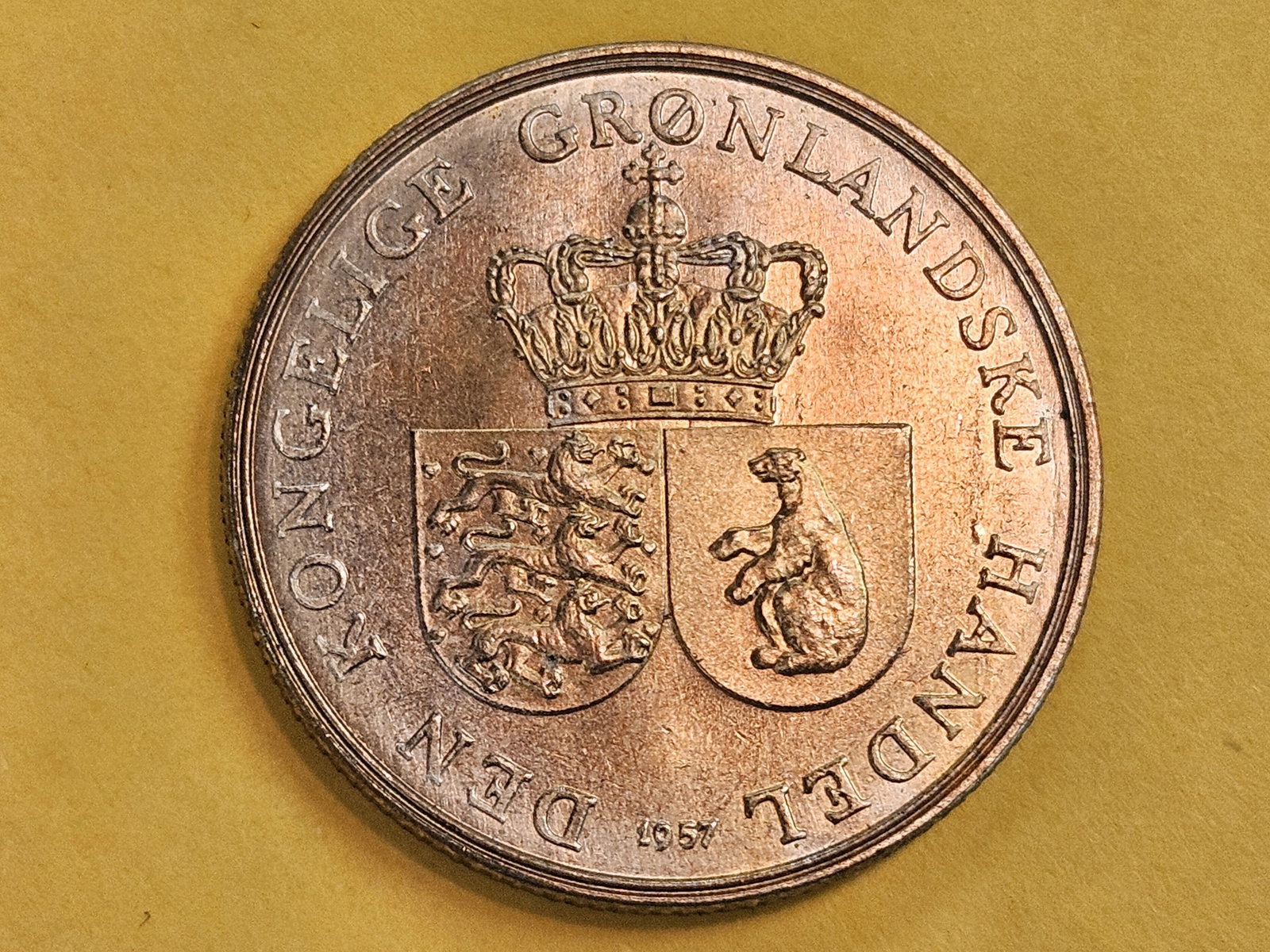 GEM Brilliant Uncirculated 1957 Greenland 1 Krone: KM 10