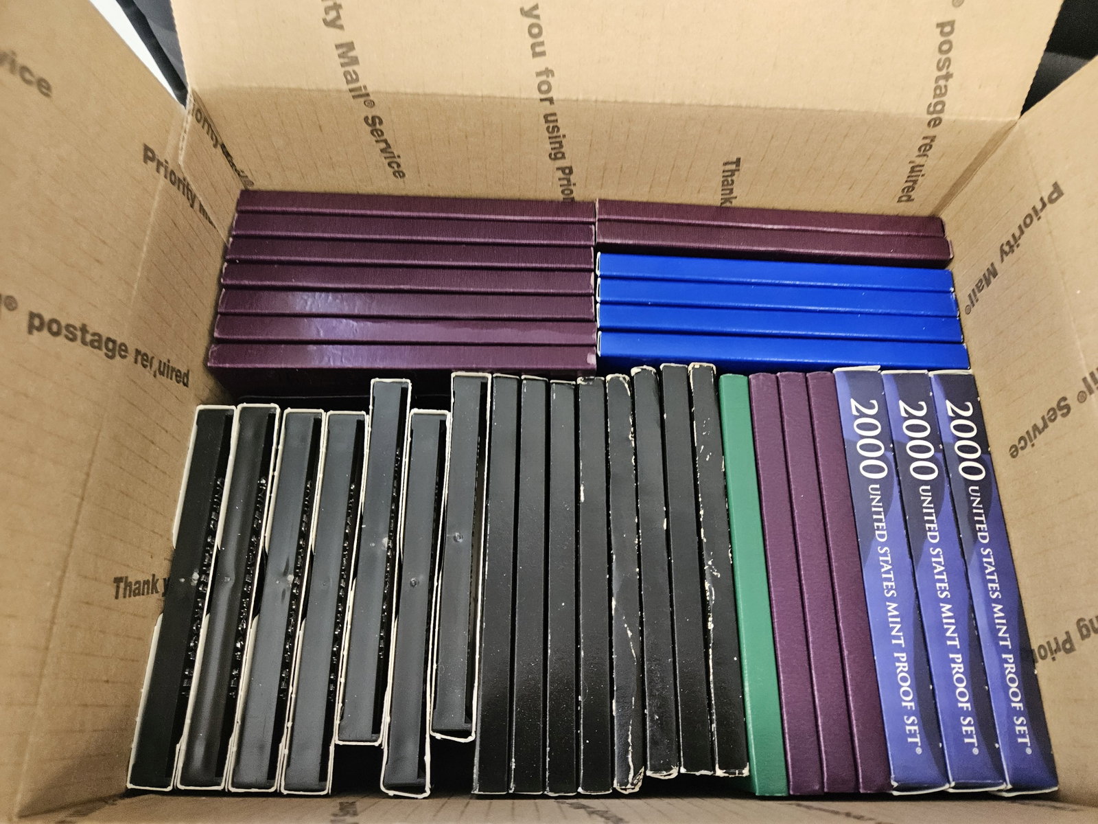 THIRTY-FIVE US Proof Sets: Ships separately in a Flat Rate Medium Box. Some Duplicates.