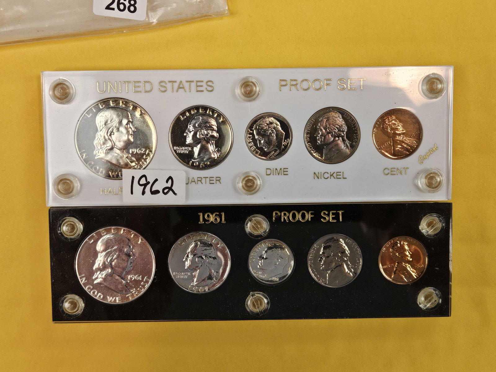 Two GEM US SILVER Proof Sets: 1961 and 1962. In Capital plastics holders