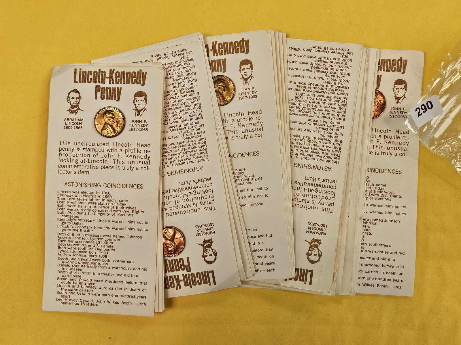Twenty-five Lincoln-Kennedy stamped pennies: All in original holders