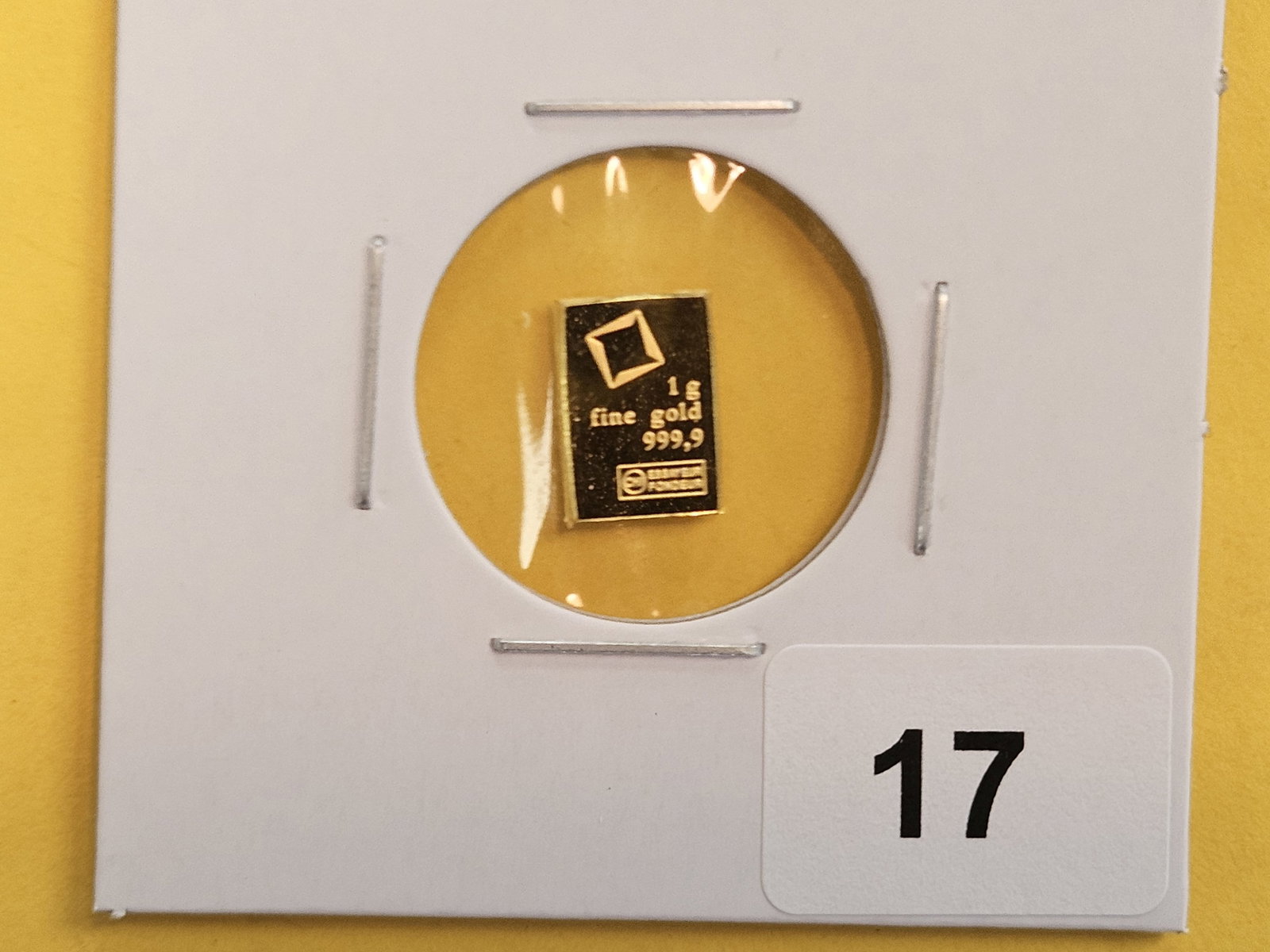 GOLD! Valcambi Suisse One Gram .9999 fine gold bar: From an original combi-bar