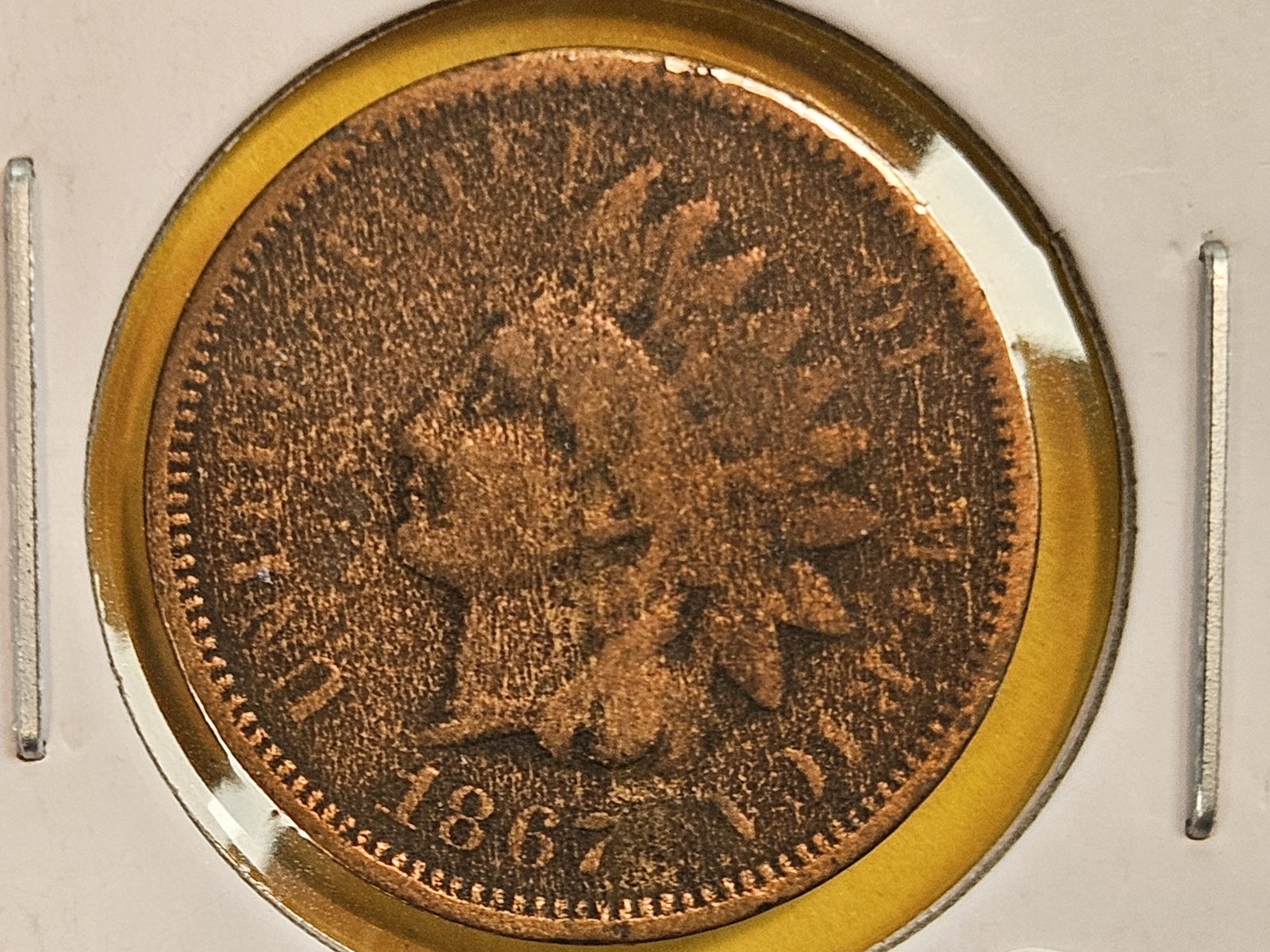 Semi-Key 1867 Indian Cent in Very Good - details: Surface issues