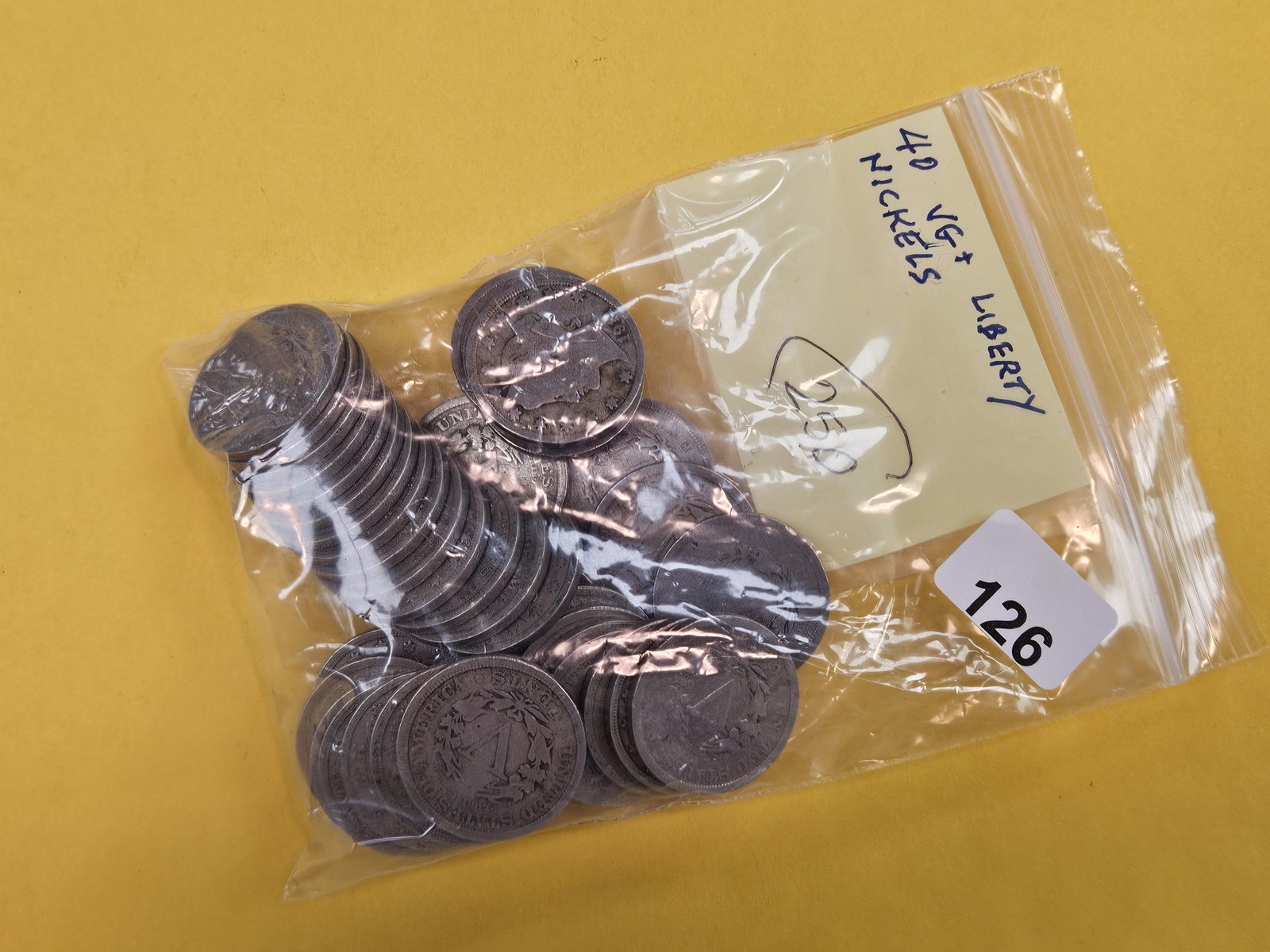 Forty mixed Liberty "V" Nickels: From dealer. Unsearched by us