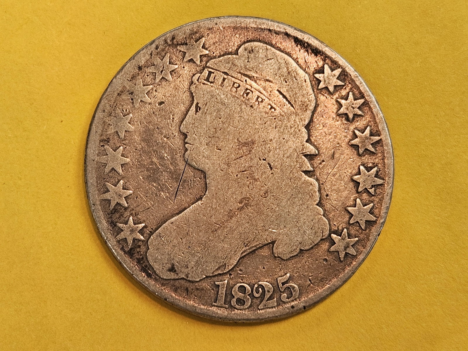 1825 Capped Bust Half Dollar: Well circulated