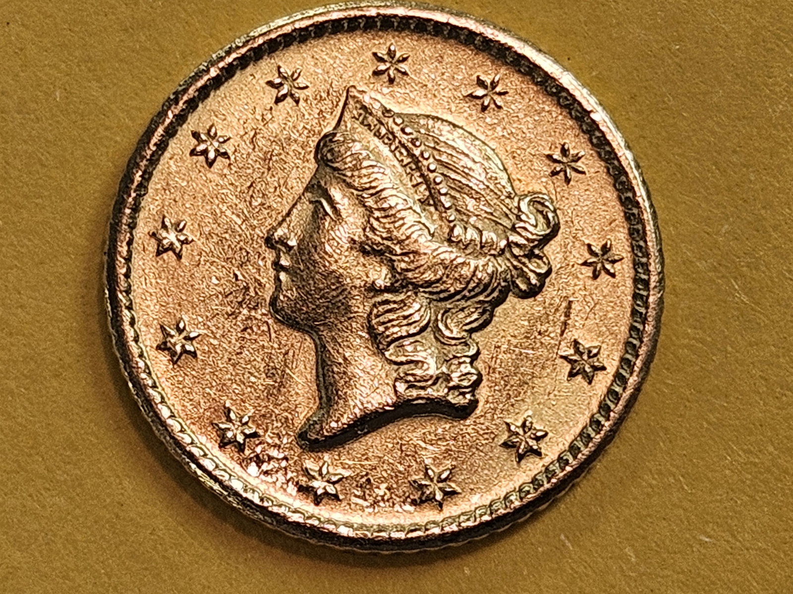 ** GOLD ** Brilliant Uncirculated Plus 1849-O Gold Dollar! (1 of 9)