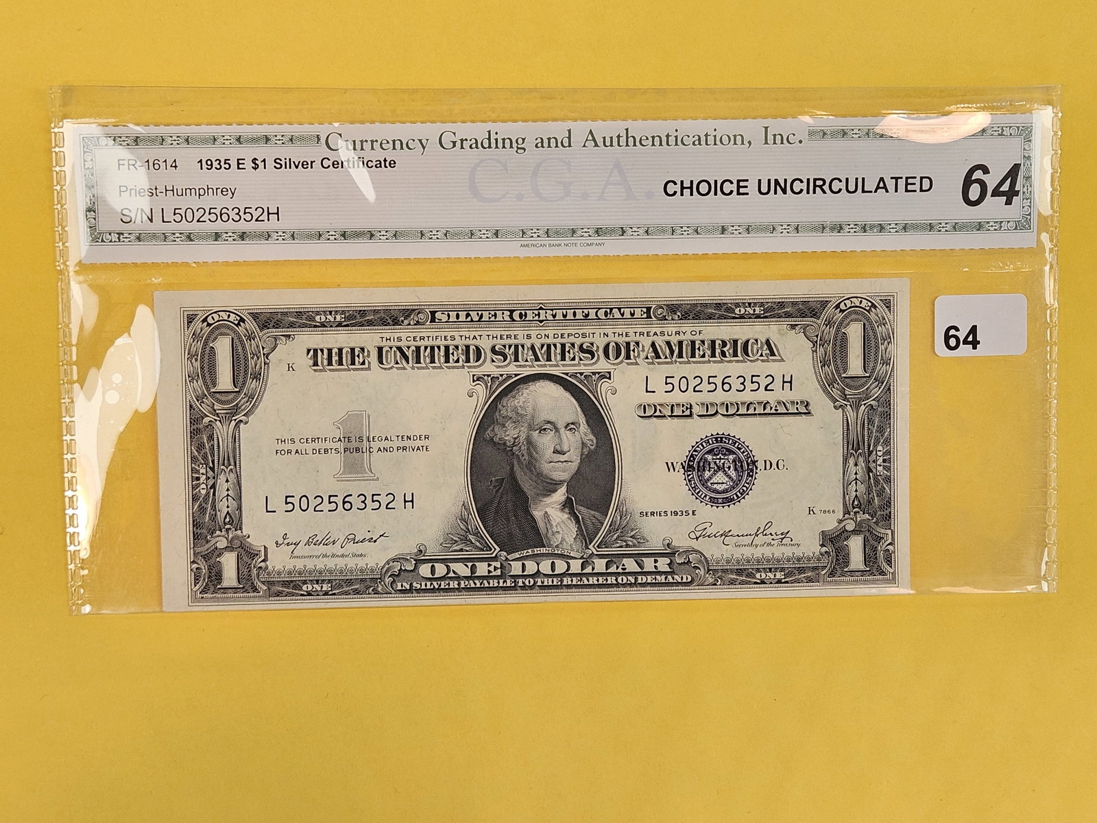 CGA 1935-E One Dollar Silver Certificate in Choice Uncirculated - 64: FR 1614