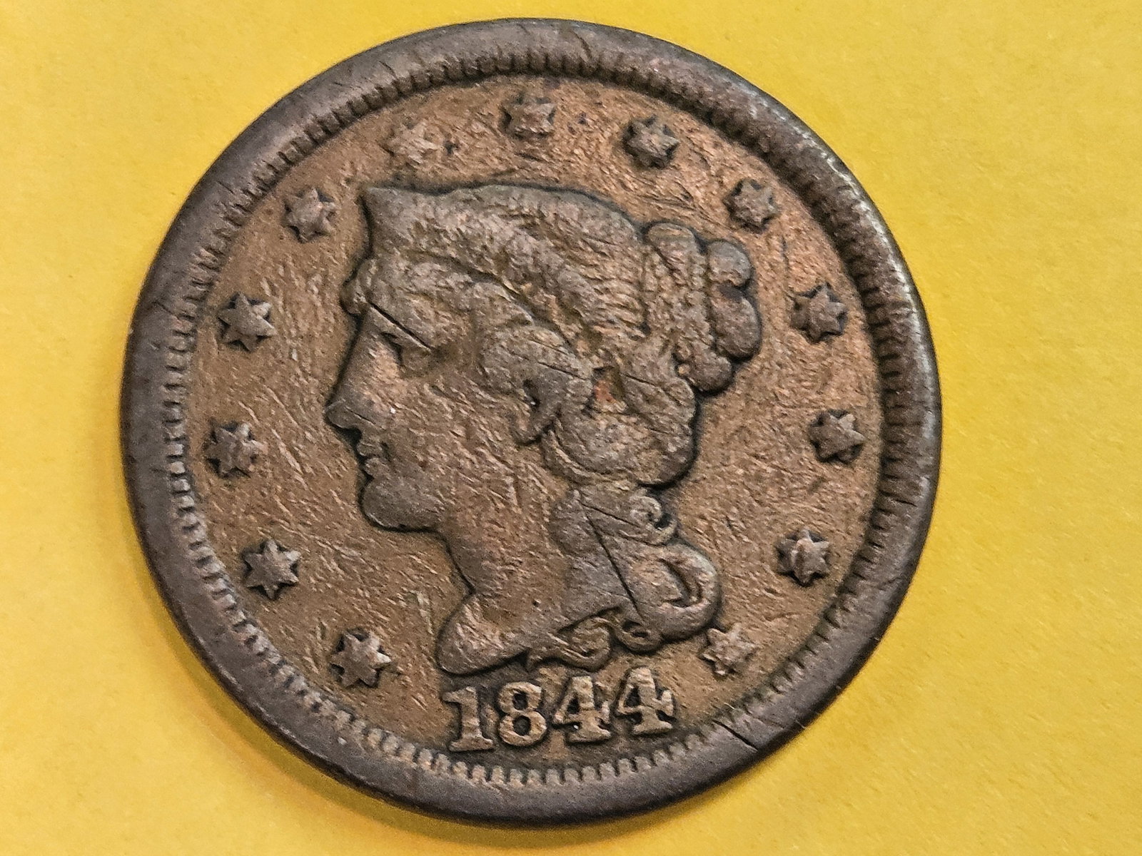 1844/81 Braided Hair Large Cent in Very Good (1 of 4)