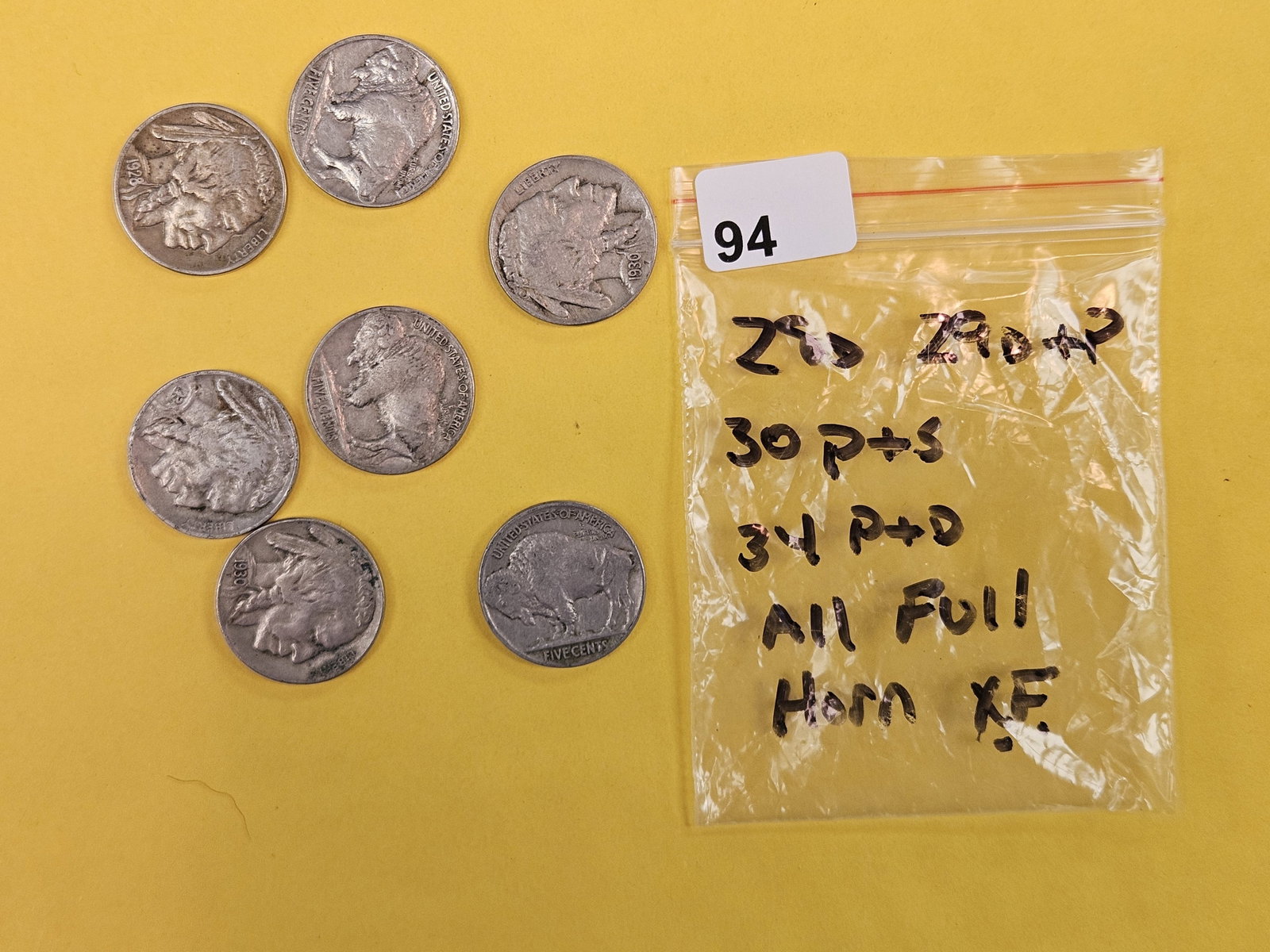 Seven Buffalo Nickels in Extra fine plus (1 of 2)
