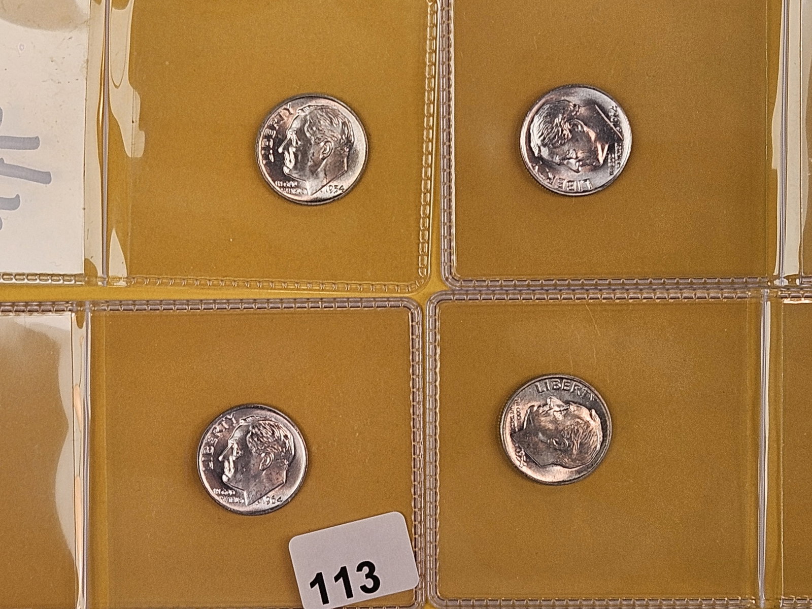 Four GEM Brilliant Uncirculated silver Roosevelt Dimes: Two 1954 and two 1964