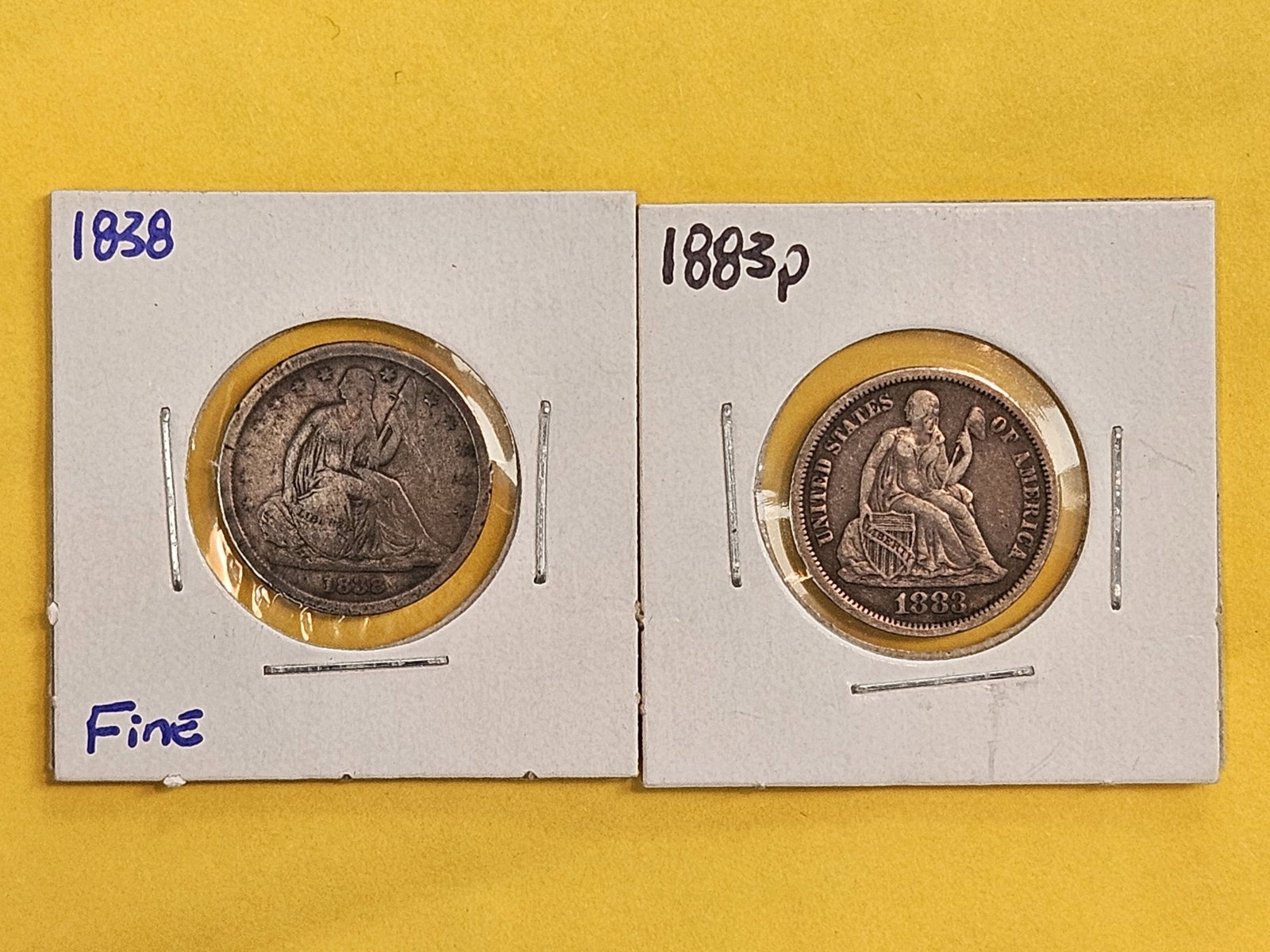1838 and 1883 Seated Liberty Silver Dimes (1 of 5)