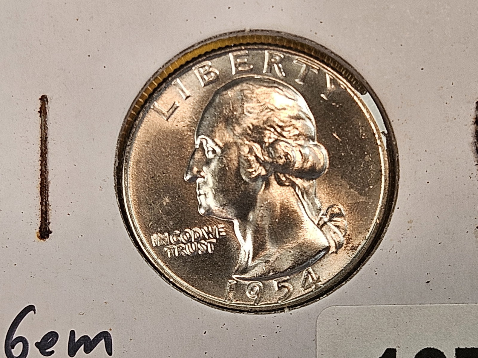 GEM Brilliant Uncirculated 1954-D Washington Quarter: Excellent contrast