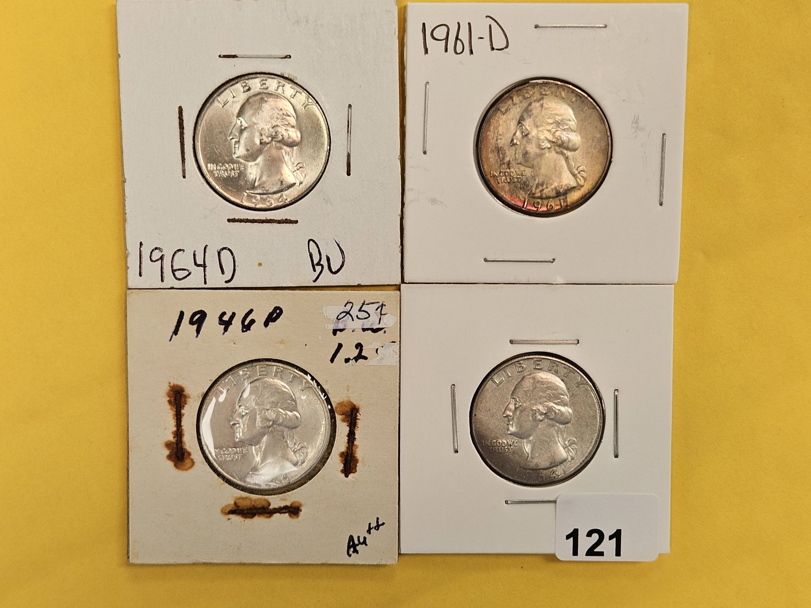 Four Brilliant AU to BU silver Washington Quarters (1 of 3)
