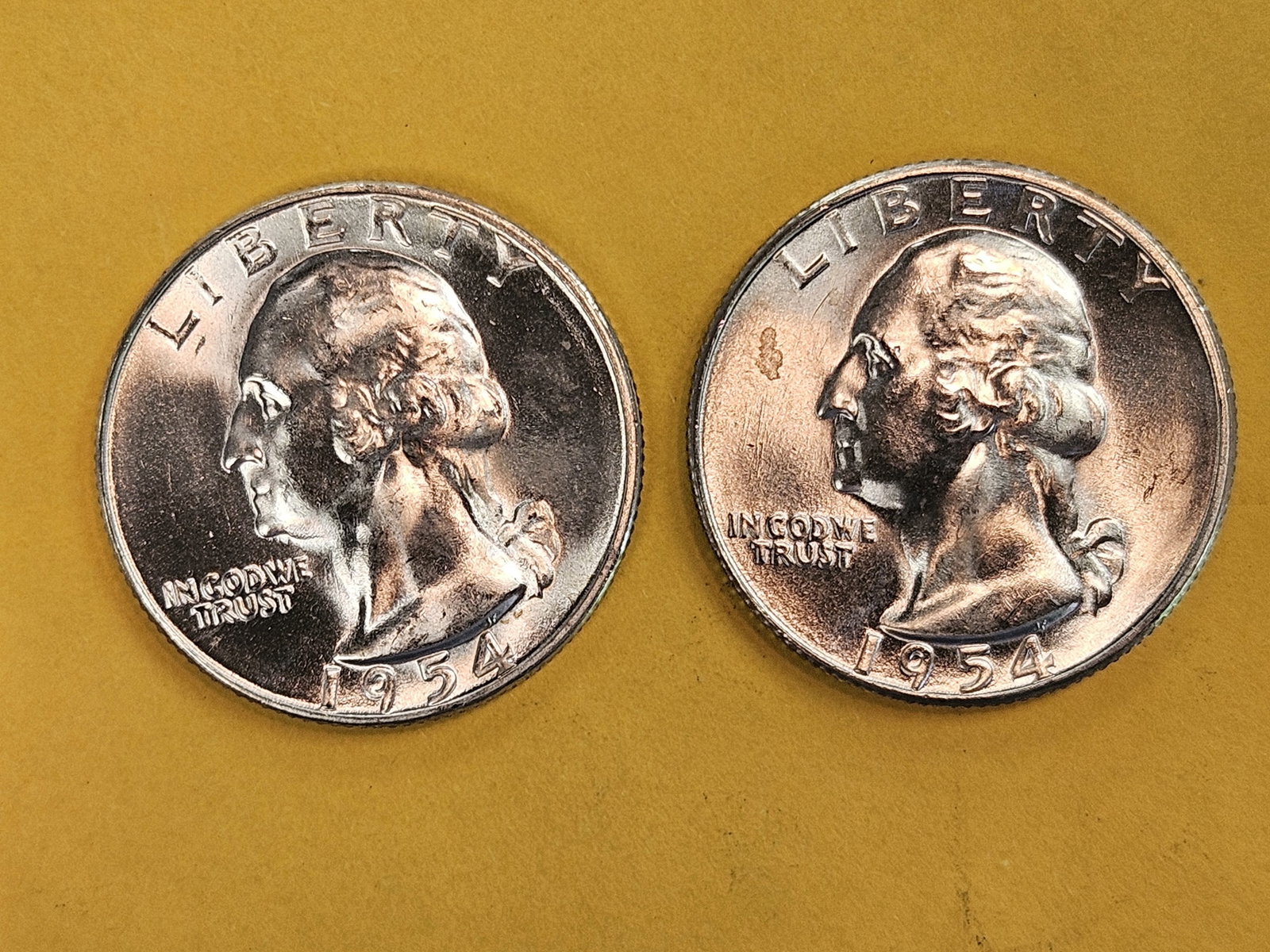 Two GEM Brilliant Uncirculated 1954-S Washington Quarters: Roll Fresh