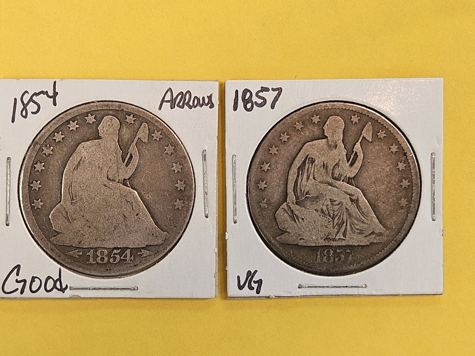 1854 With Arrows and 1857 Seated Liberty Silver Half Dollars (1 of 3)