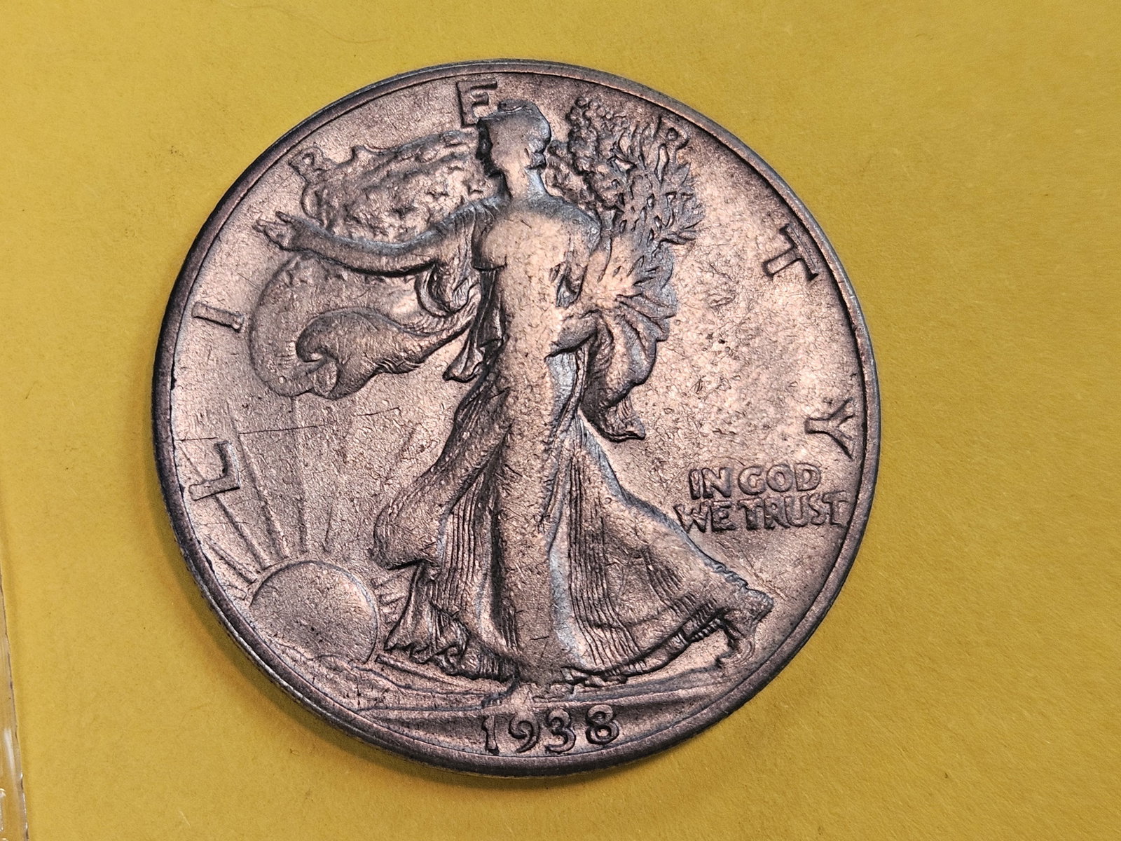 ** KEY DATE 1938-D Walking Liberty Half Dollar: In Fine - details