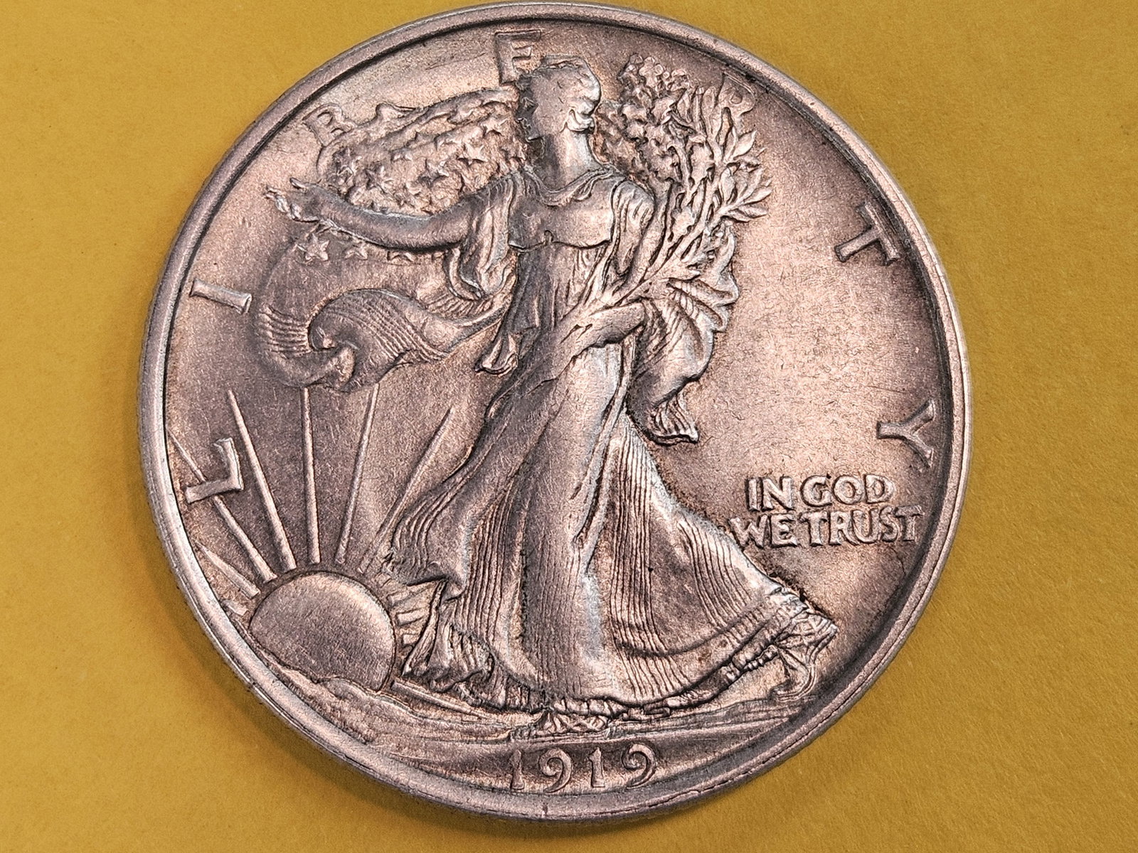 ** KEY GRADE ** Bright About Uncirculated 1919-D Walking Liberty Half Dollar: WOW! Kinda surprised the dealer sent this as a consignment! Super high grade for the year. Bidding starts at $1600! This is a fantastic grade coin!
