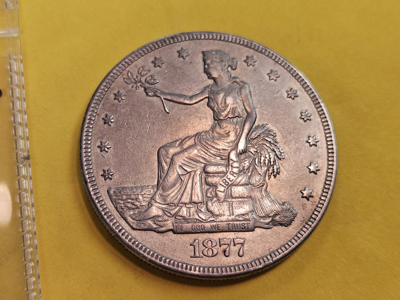 1877 Trade Dollar in Extra Fine - 45: Still has good original luster. No chop marks