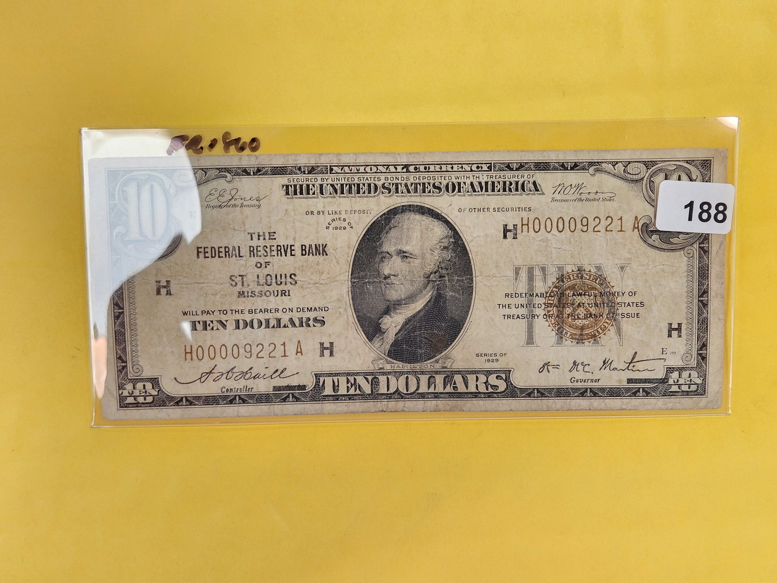 Series 1929 Ten Dollar National currency in Very Good plus: FR 1860. St Louis