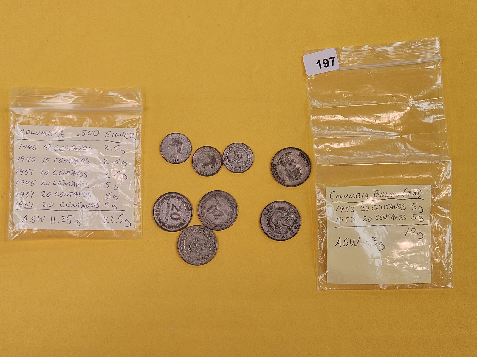 Eight mixed silver World coins: All from Colombia