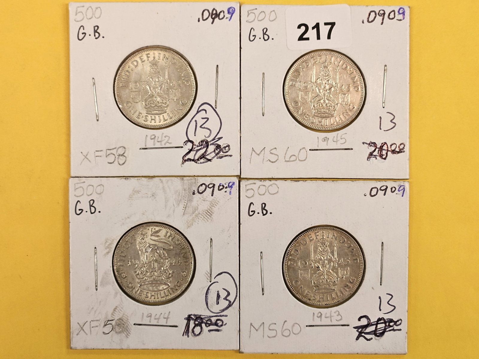 Four Brilliant AU to BU silver Great Britain shillings (1 of 3)