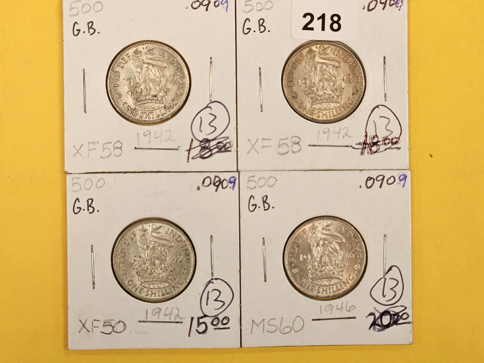 Four Brilliant AU to BU silver Great Britain shillings (1 of 3)