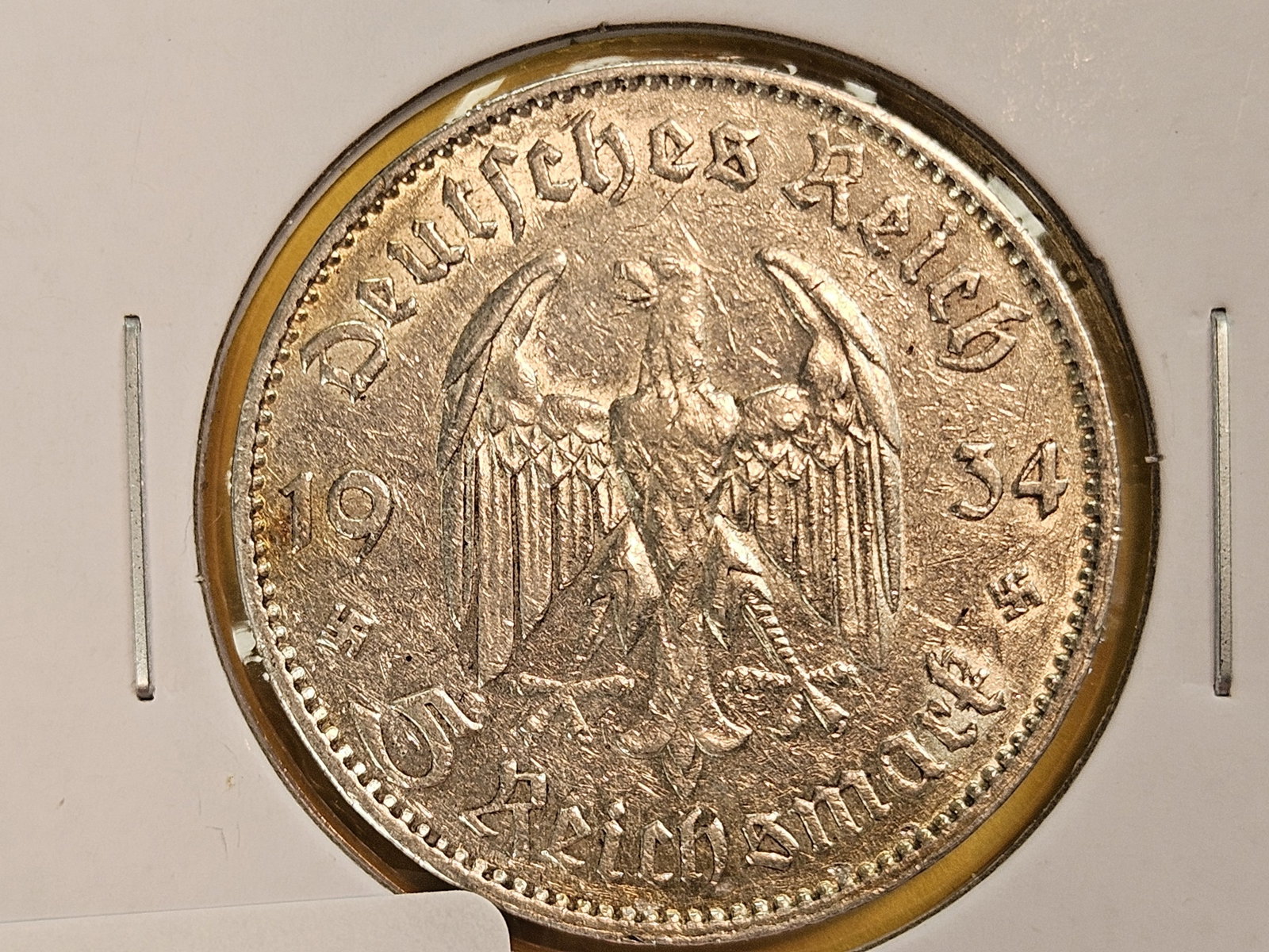 1934-F Germany silver 5 reichsmark: Church reverse