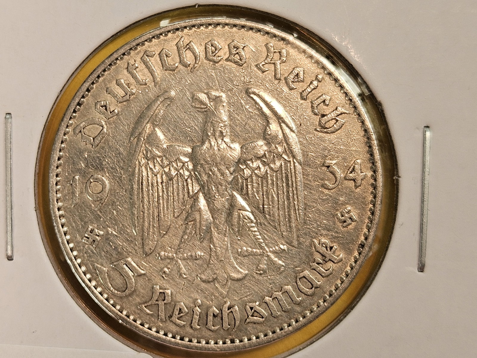 1934-J Germany silver 5 reichsmark: Church reverse