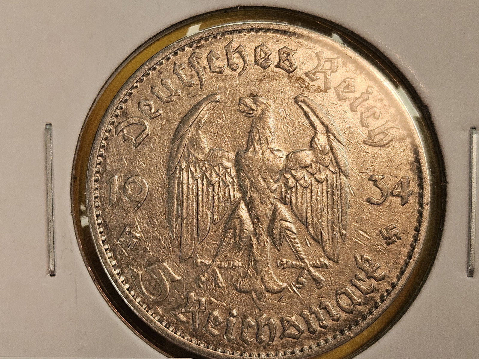 1934-G Germany silver 5 reichsmark: Church reverse
