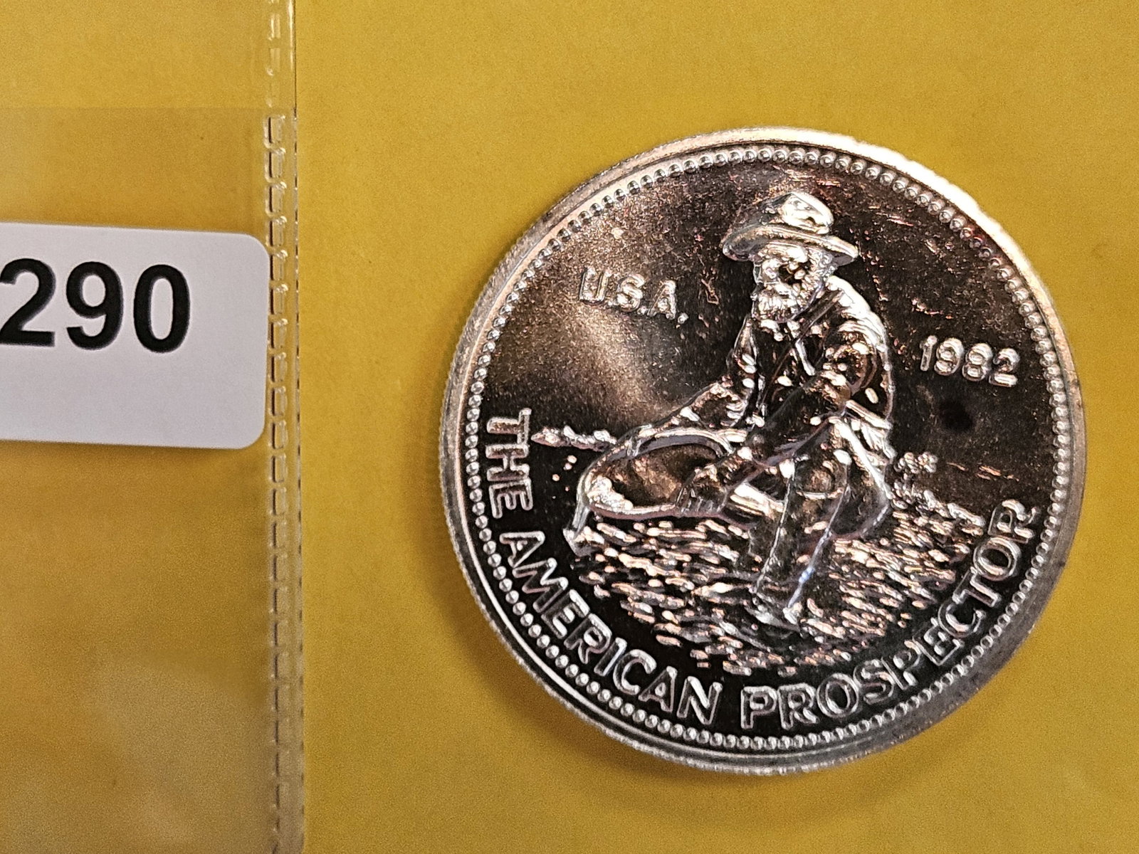One Troy ounce .999 fine silver round: Englehard. 1982. Prospector