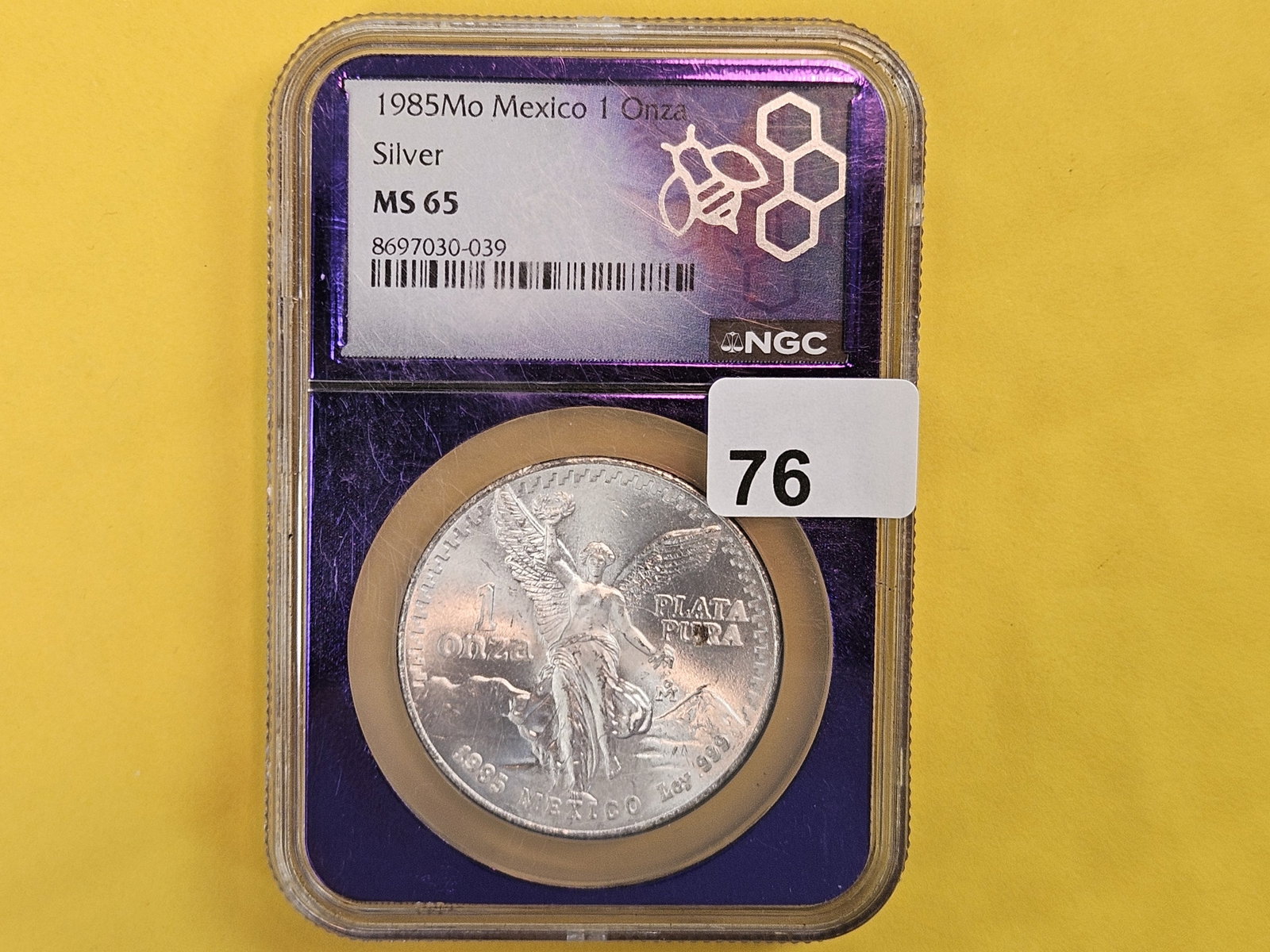 GEM! NGC 1985 Mo Mexico silver Onza in Mint State 65 - 2